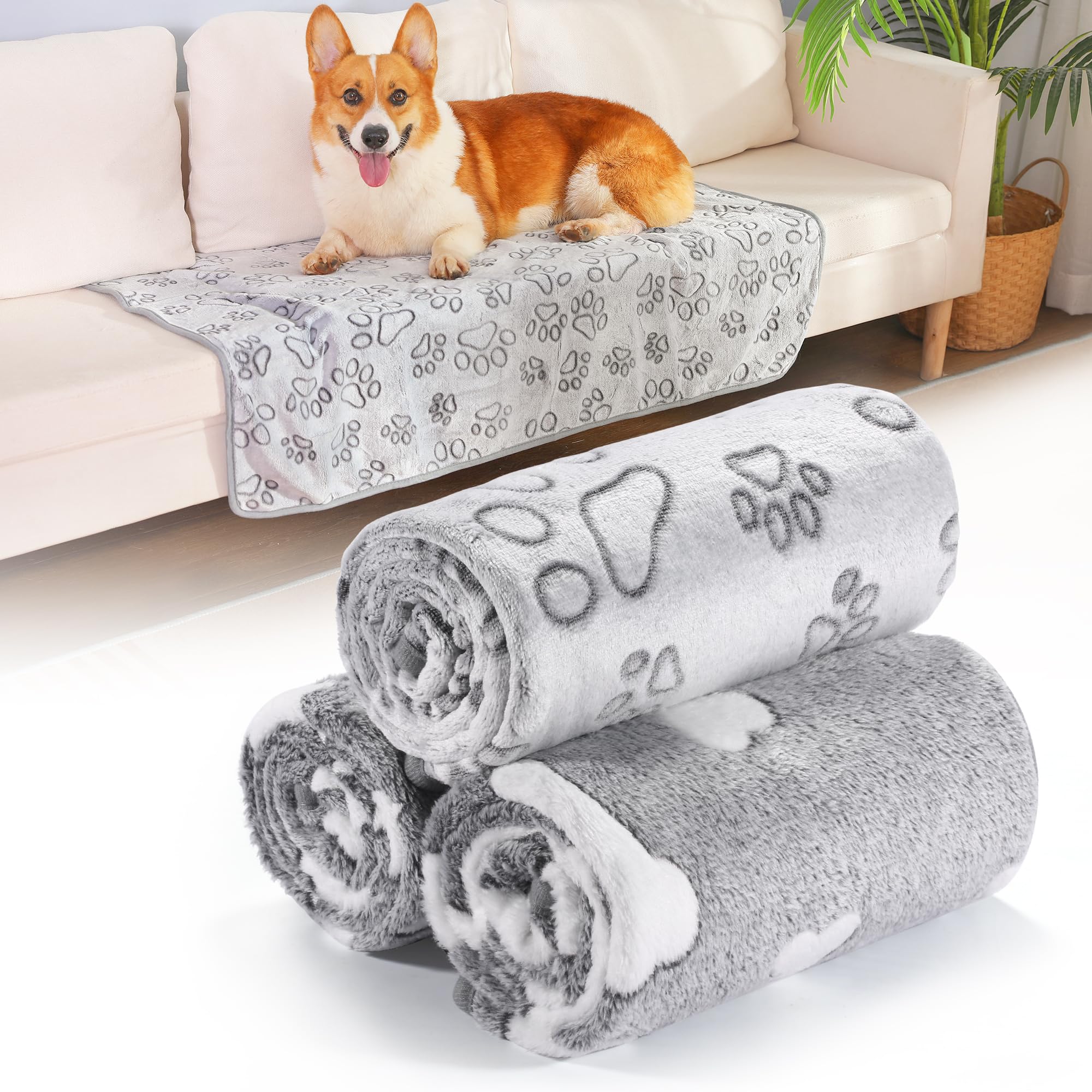 HezzLuv 3Pack Dog Blankets  Soft, Washable Fleece Blankets for Dogs & Cats, Puppy Blankets, Pet Blanket for Small Medium Dogs,