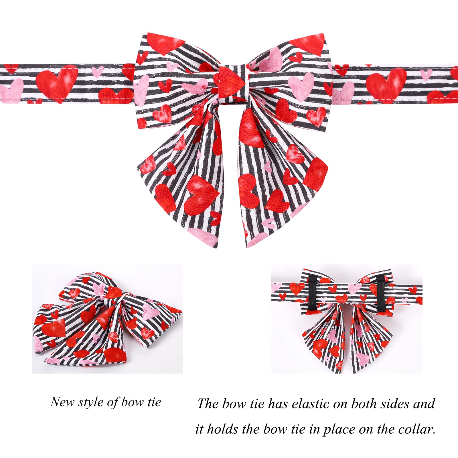 Lionet Paws Valentines Day Dog Collar With Bowtie, Dog Sailor Bow Collar With Metal Buckle For Dogs, Adjustable Comfortable Dog Collar Girl Gift, M, Neck 13.5-22 In