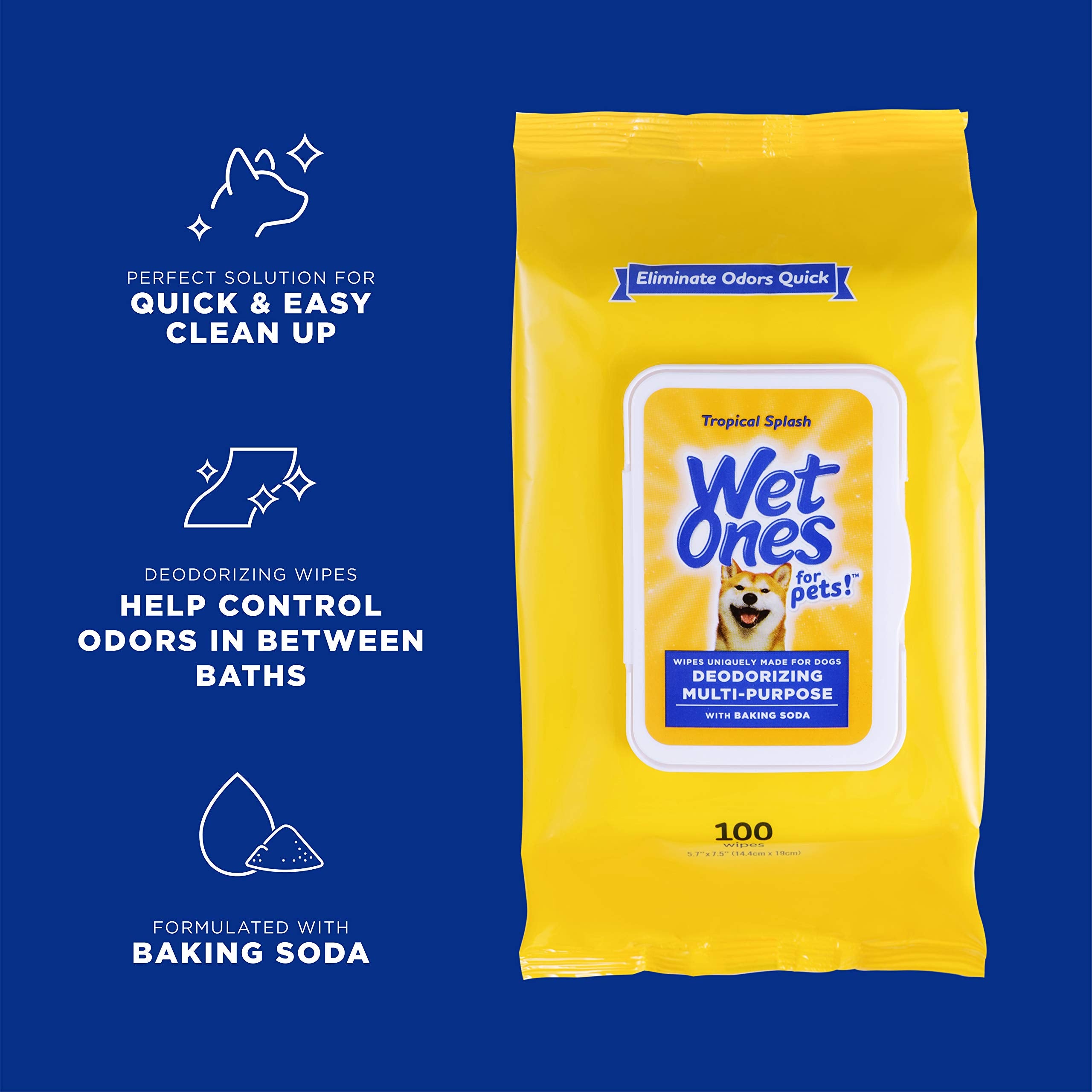 Wet Ones For Pets Deodorizing Multi-Purpose Dog Wipes With Baking Soda, 100 Ct - 12 Pack | Dog Deodorizing Wipes For All Dogs In