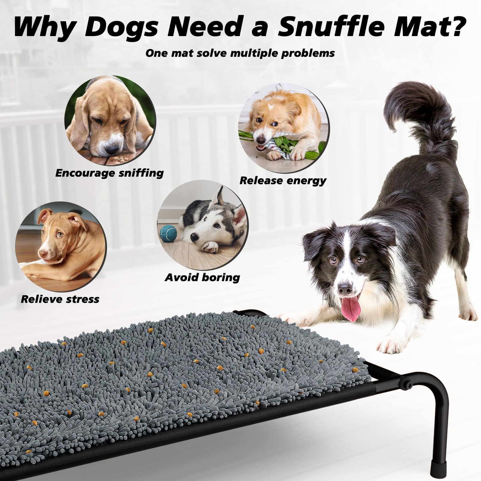 Rundik Elevated Dog Bed with Snuffle Mat Feature 2 in 1, Raised Dog Bed for Indoor and Outdoor Use Portable Warm Pet Cot with Pu