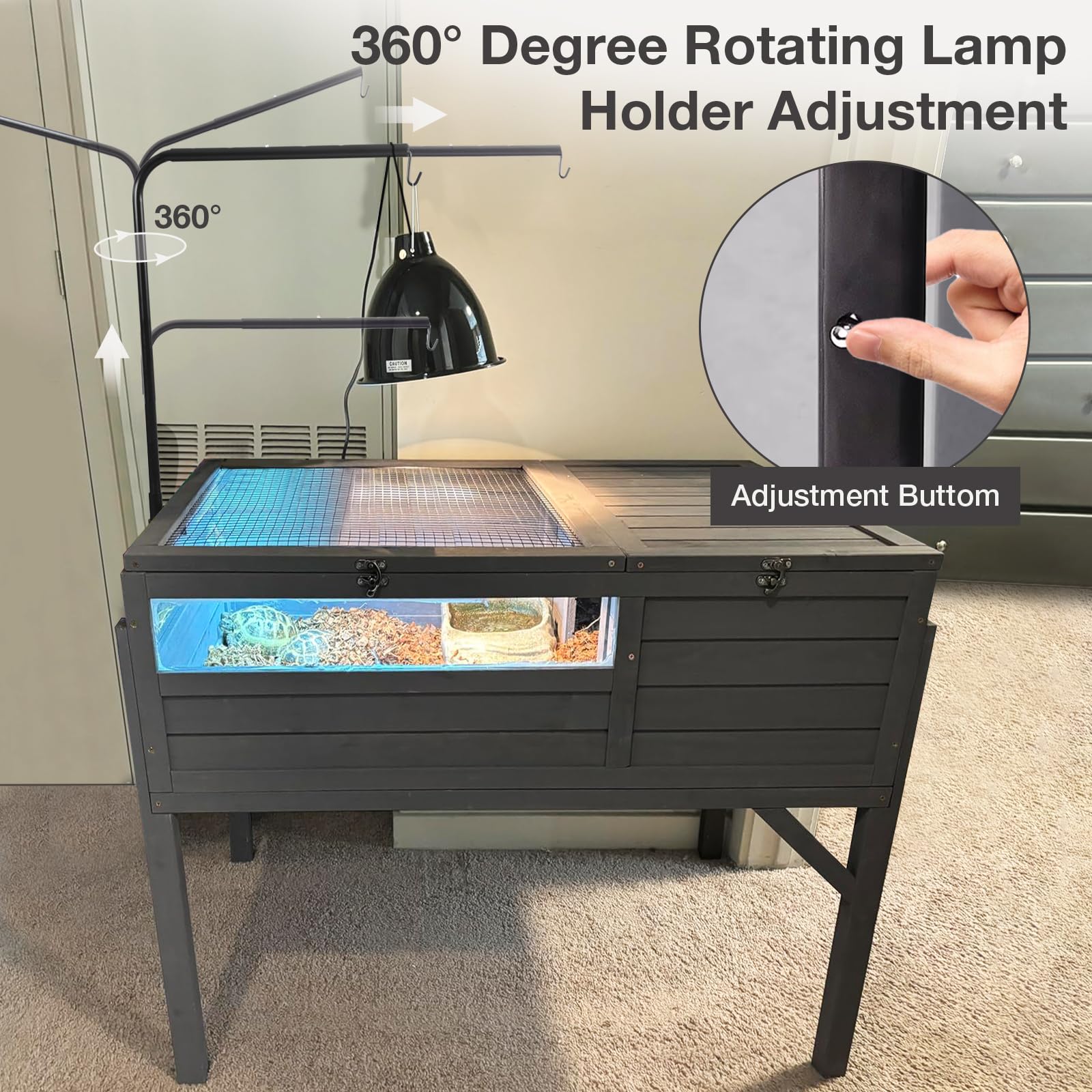 Medehoo Tortoise Habitat With Adjustable Lamp Holder Wooden Reptile Enclosure Terrarium Transparent Acrylic View Elevated Detach