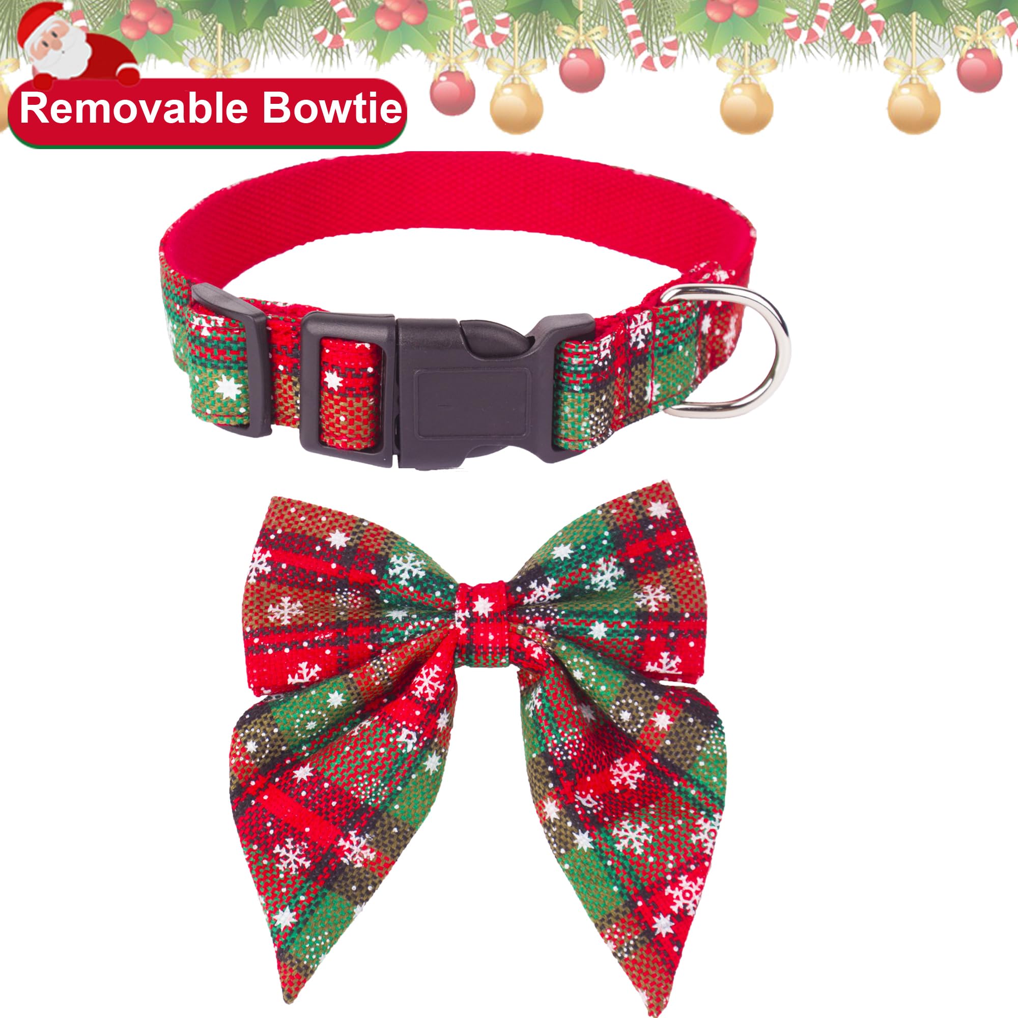 Adoggygo Christmas Dog Collar With Bow, Adjustable Cotton Red Bowtie Dog Christmas Collars For Small Medium Large Dogs Pets (Medium, Xmas)