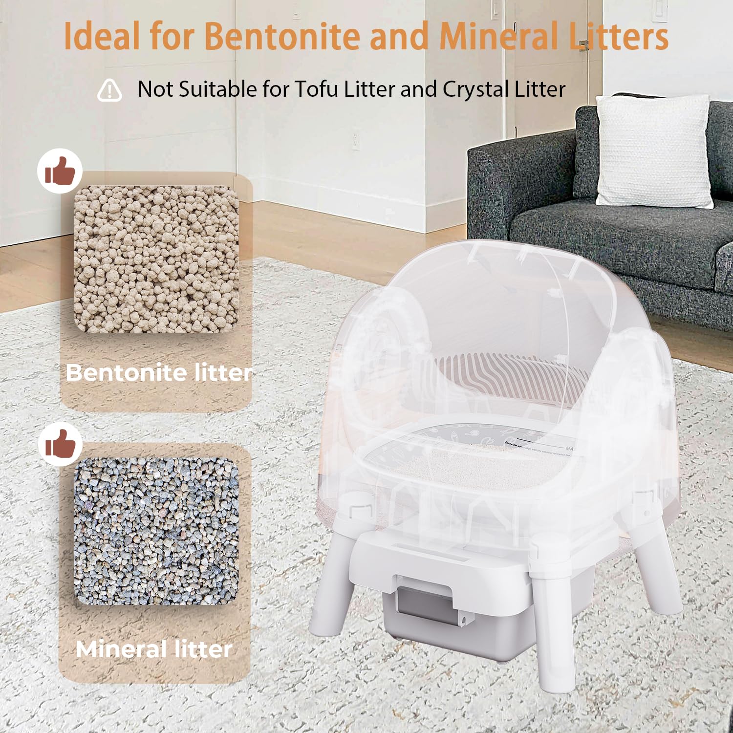 Mimfam Autoscooper 11 Self Cleaning Cat Litter Box, Automatic For Multiple Cats, Open Top, White, Large (24.24 L X 16.32 W X