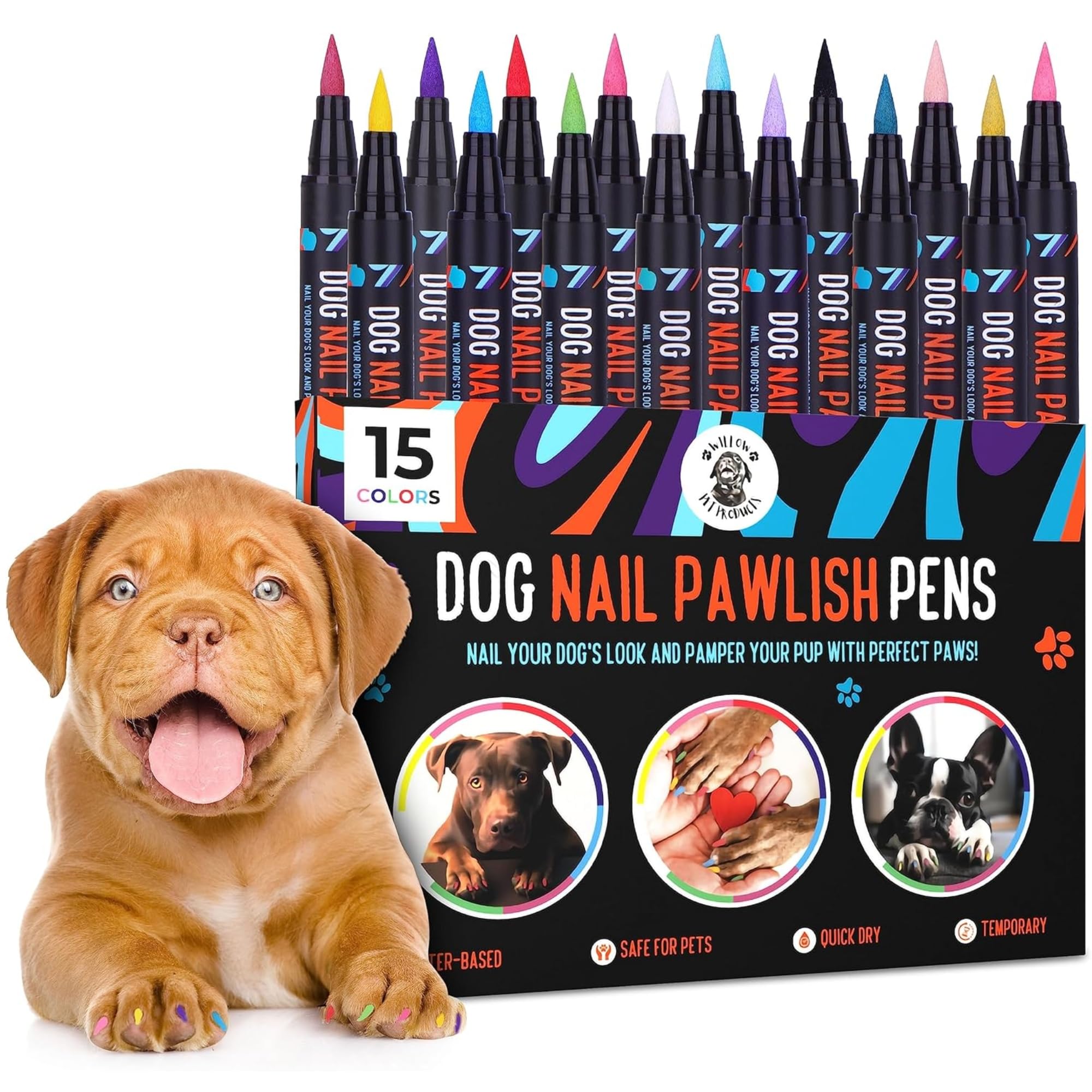 Dog Nail Polish Pens Quick Dry 15 Colors - Pet Nail Polish For Dogs Or Cats, Easy Application Dog Safe Nail Polish, Fast Dry Dog Polish - Great Girl Dog Accessories, Or A Puppy Nail Pawlish Set