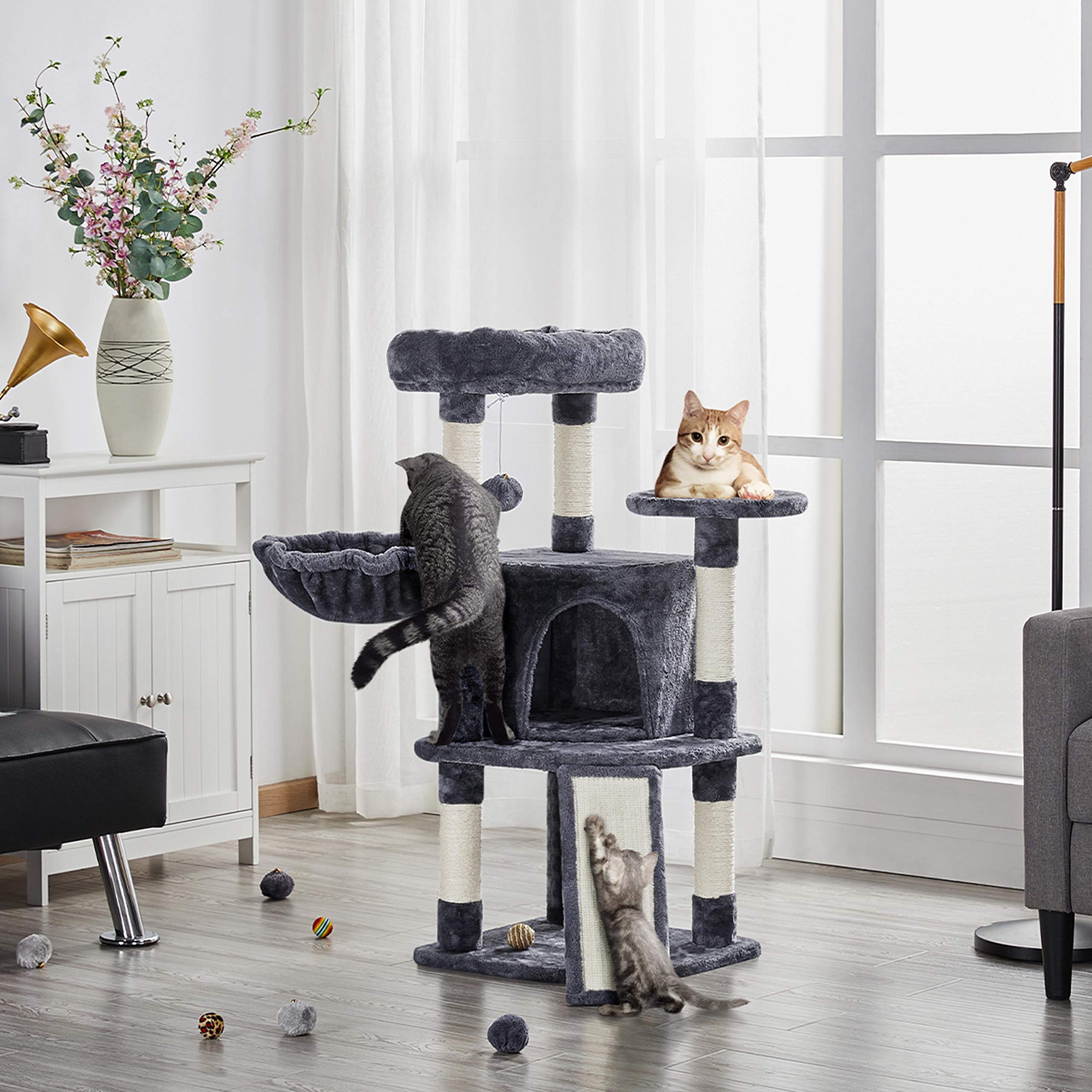 Topeakmart Cat Tree, 42In Multi-Level Cat Furniture With Perch, Scratching Posts, Hammock & Condo, Dark Gray
