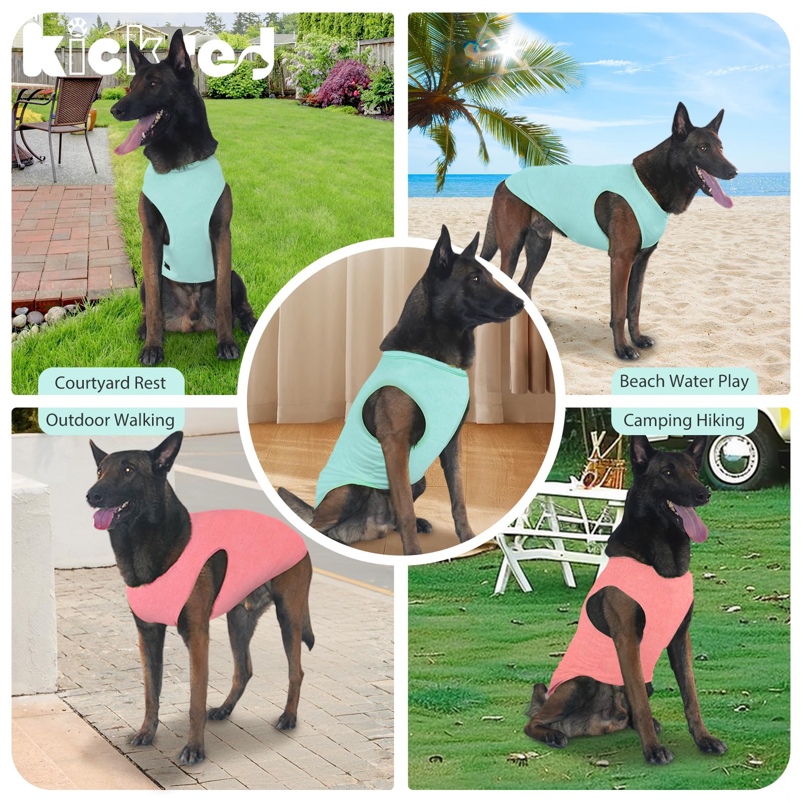 Kickred 2-Piece Dog Shirts, Soft & Cool Tank Top, Breathable Pet Apparel, Summer Sleeveless Sweatshirt For Medium-Large Pets - L