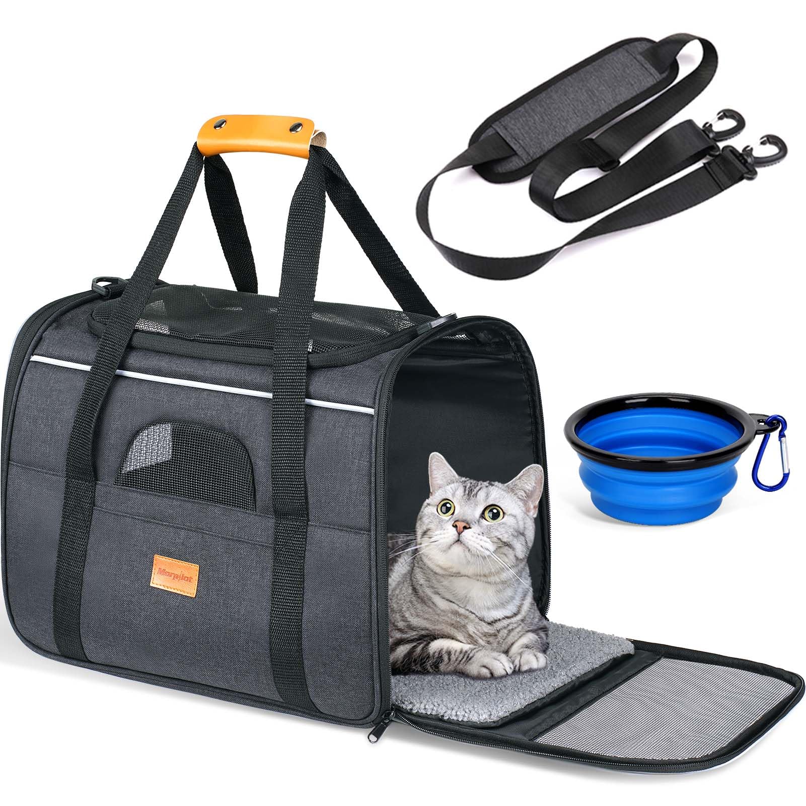 Morpilot Cat Carrier Soft - Portable Pet Carrier For Small Or Medium Cats, Dogs And Puppy Up To 14Lbs, Airline Approved Dog Carrier With Safety Buckle And Foldable Bowl - 17 X 11 X 12 Inch (Dark Gray)