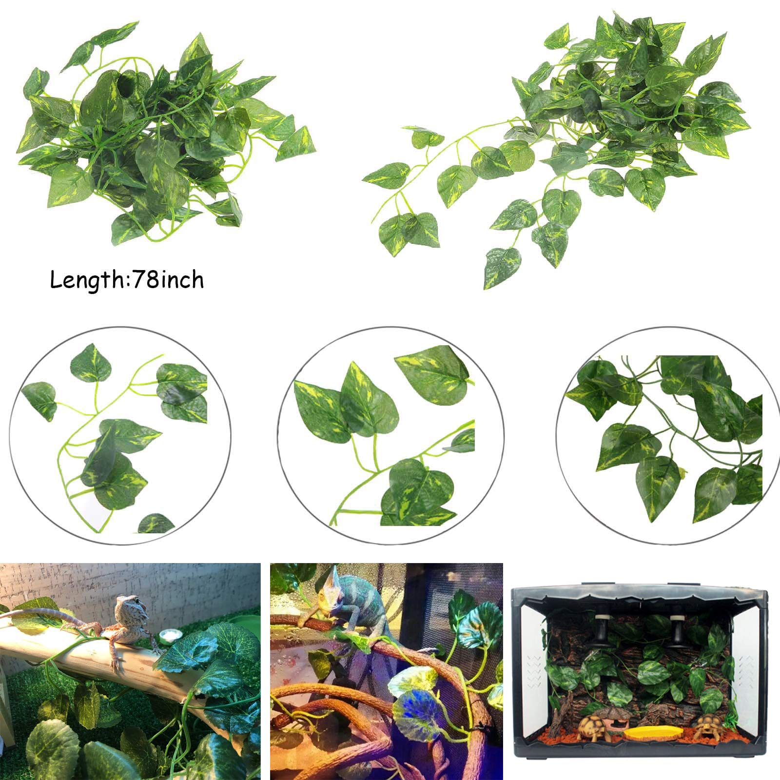 Kathson Leopard Gecko Tank Accessories Bearded Dragon Habitat Decor Reptile Hanging Plants Artificial Bendable Climbing Vines Lizard Hidden Coconut Shell Hole Hut For Chameleon, Snake, Iguana, Turtle