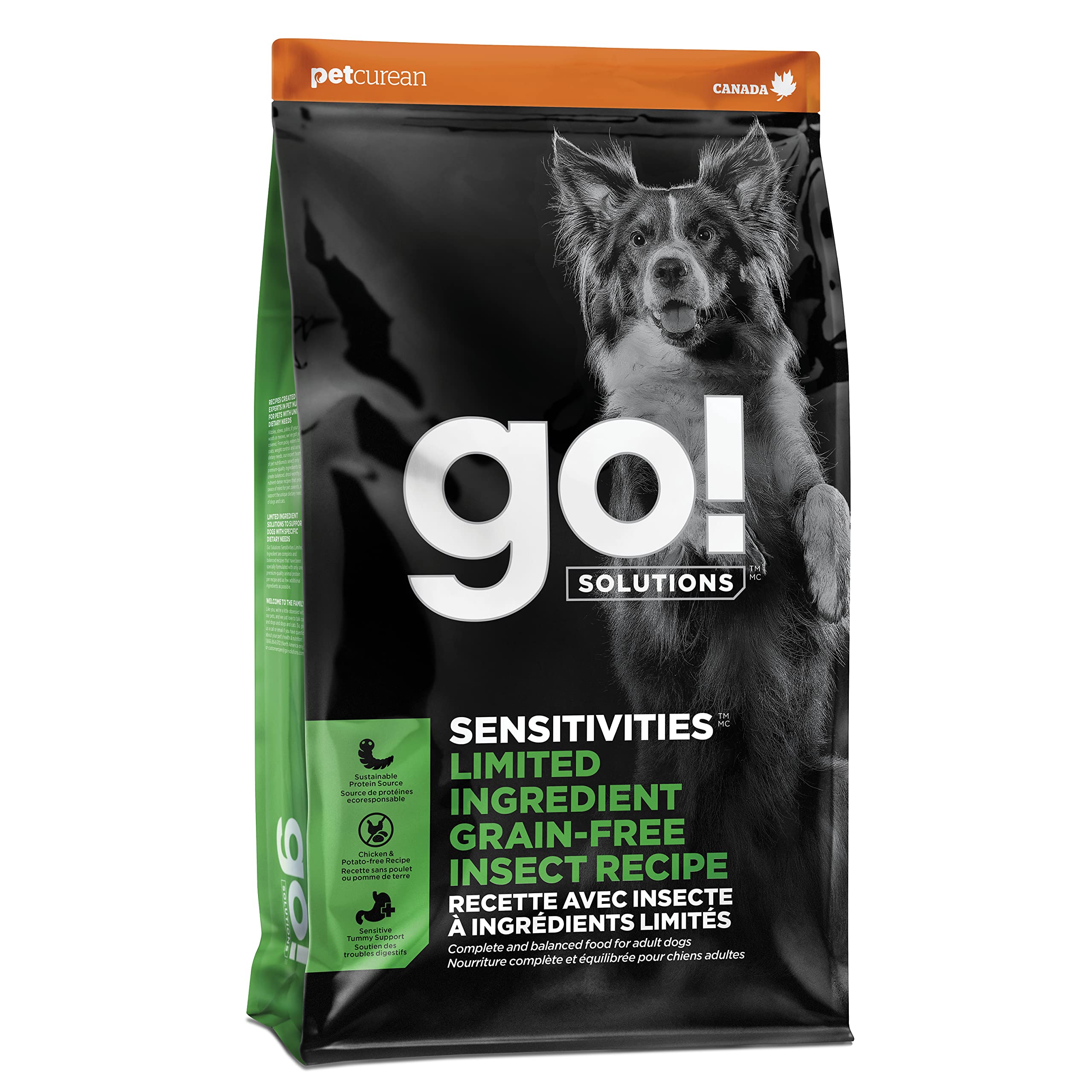 Go! Solutions Sensitivities Limited Ingredients, Grain-Free Dry Dog Food, Insect Recipe for Sensitive Stomach, 12 lb Bag