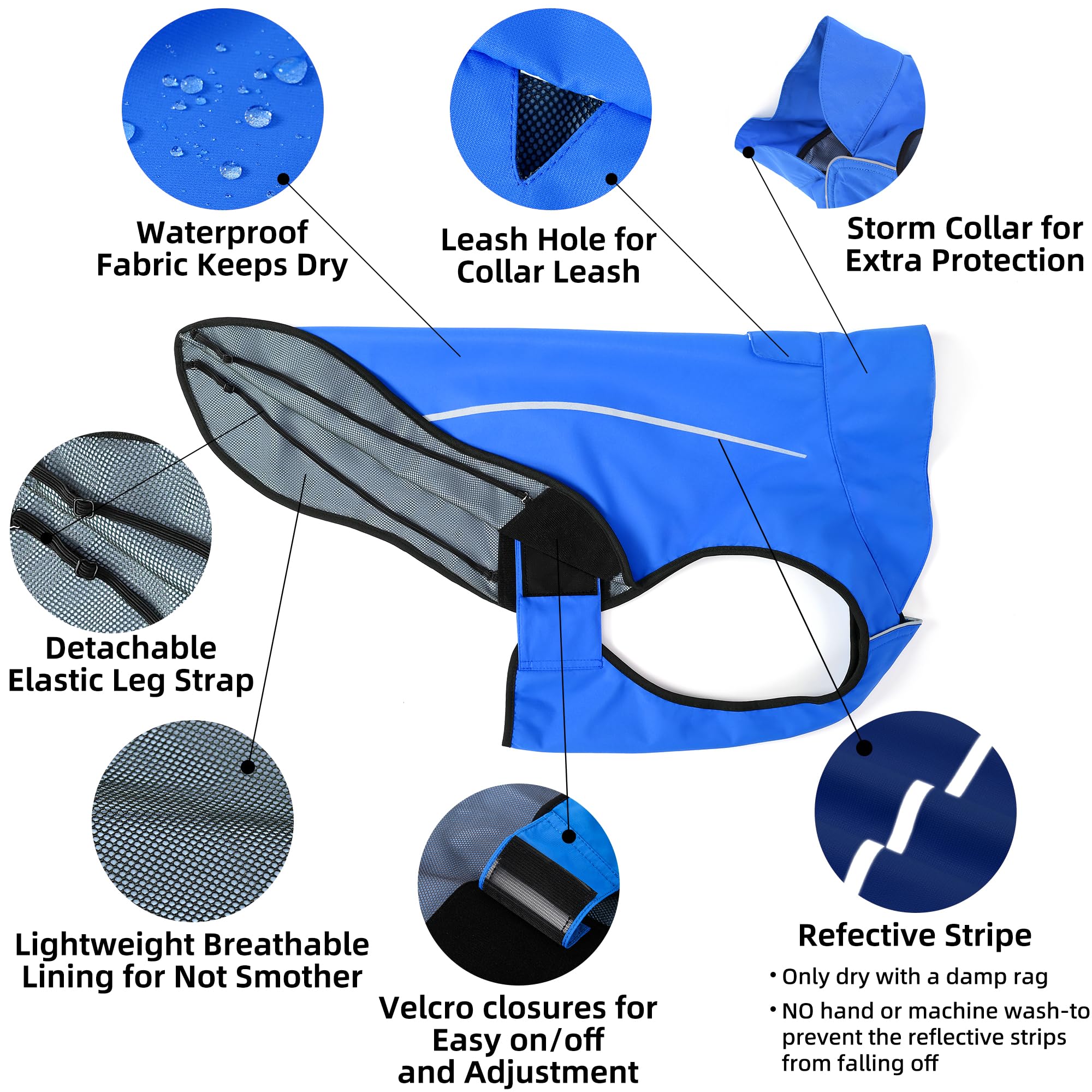 Mile High Life | Dog Raincoat | Adjustable Water Proof Pet Clothes | Lightweight Rain Jacket With Reflective Strip | Easy Step In Closure, Blue, Small