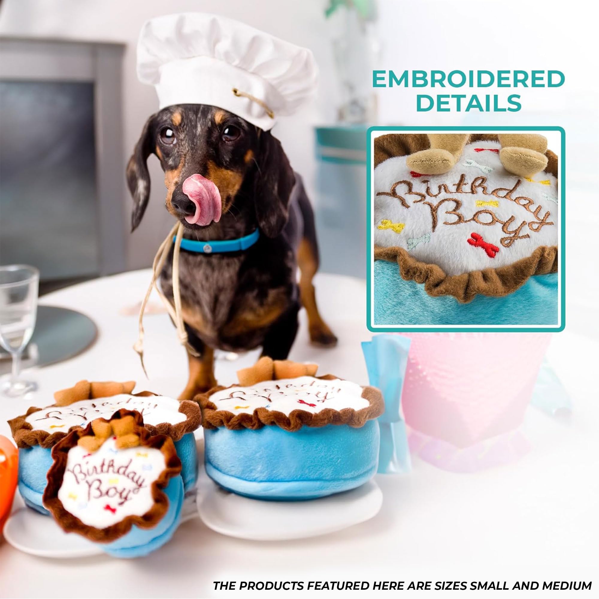 Haute Diggity Dog Birthday Boy Cake, Plush Designer Dog Toys with Interactive Squeaker, Stimulating Pet Enrichment, Machine-Wash