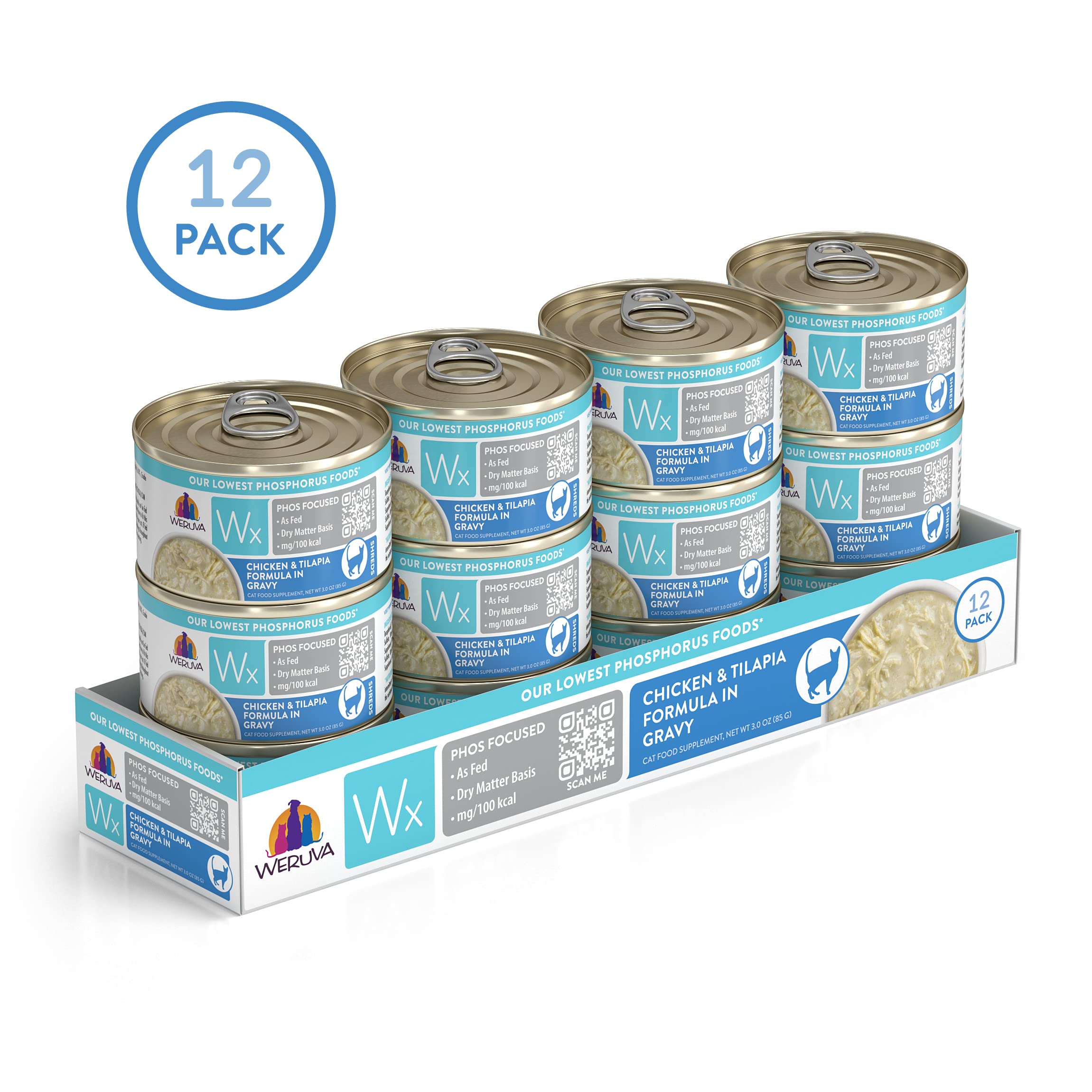 Weruva Wx Phos Focused, Chicken & Tilapia Formula in Gravy, 3oz Can (Pack of 12)