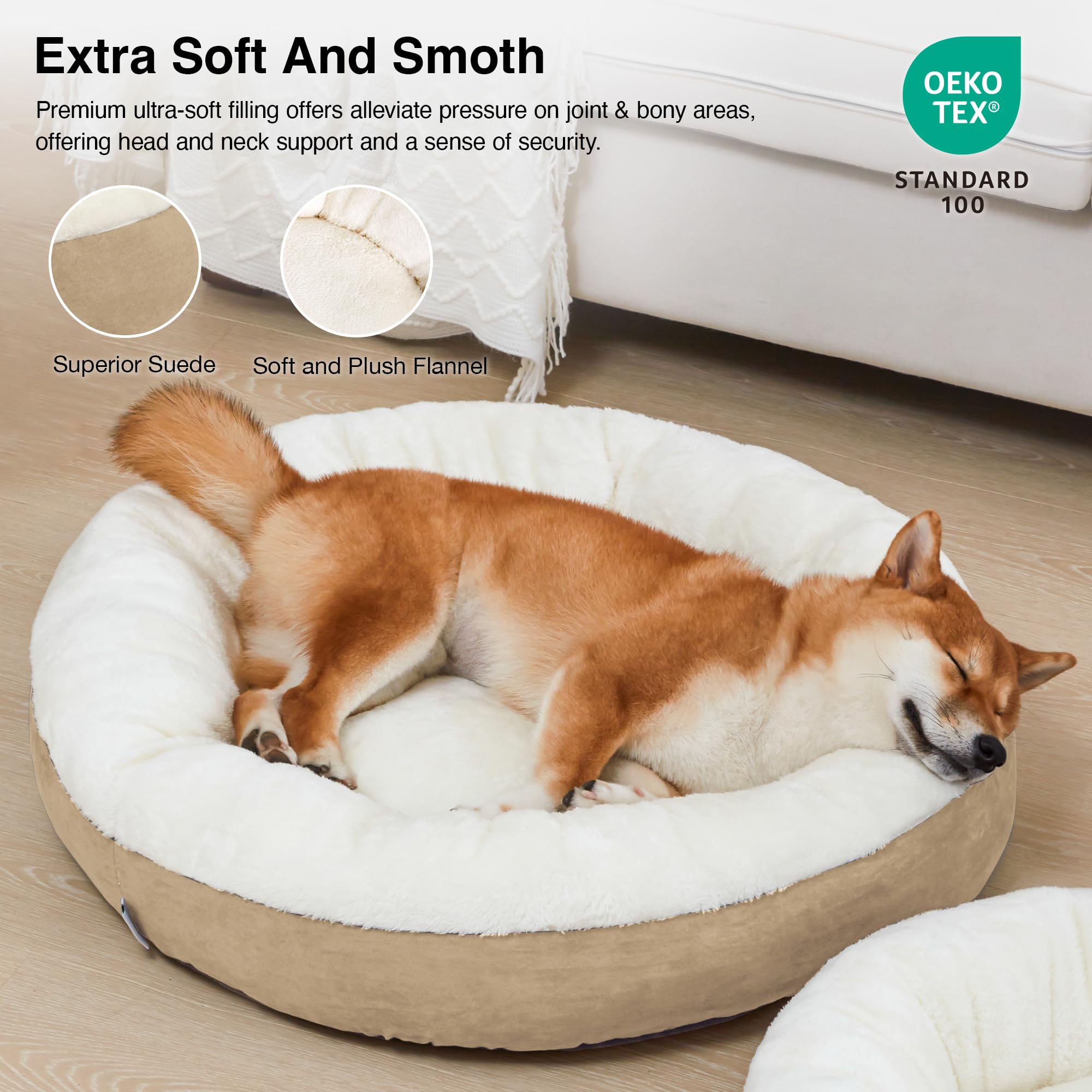 Love'S Cabin Round Donut Cat And Dog Cushion Bed, 30In Pet Bed For Medium Or Large Dogs, Anti-Slip & Water-Resistant Bottom, Soft Durable Fabric Pet Beds, Washable Calming Cat & Dog Bed Camel
