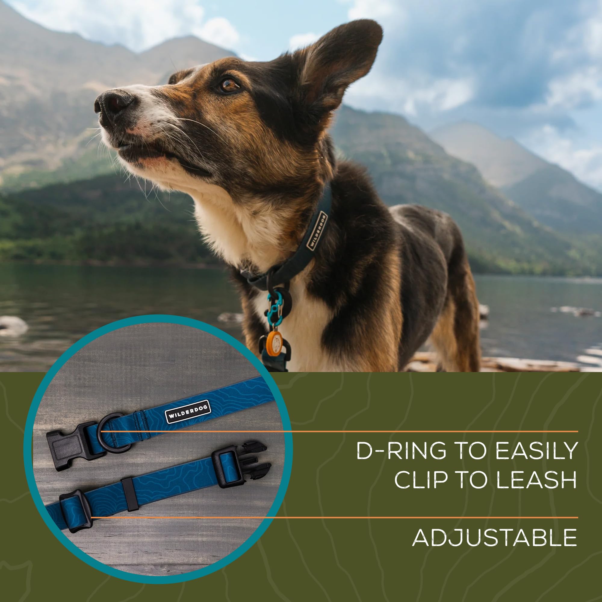 Wilderdog Waterproof Dog Collar - Repels Water & Dirt - Large 17''-24'' - Pacific Blue