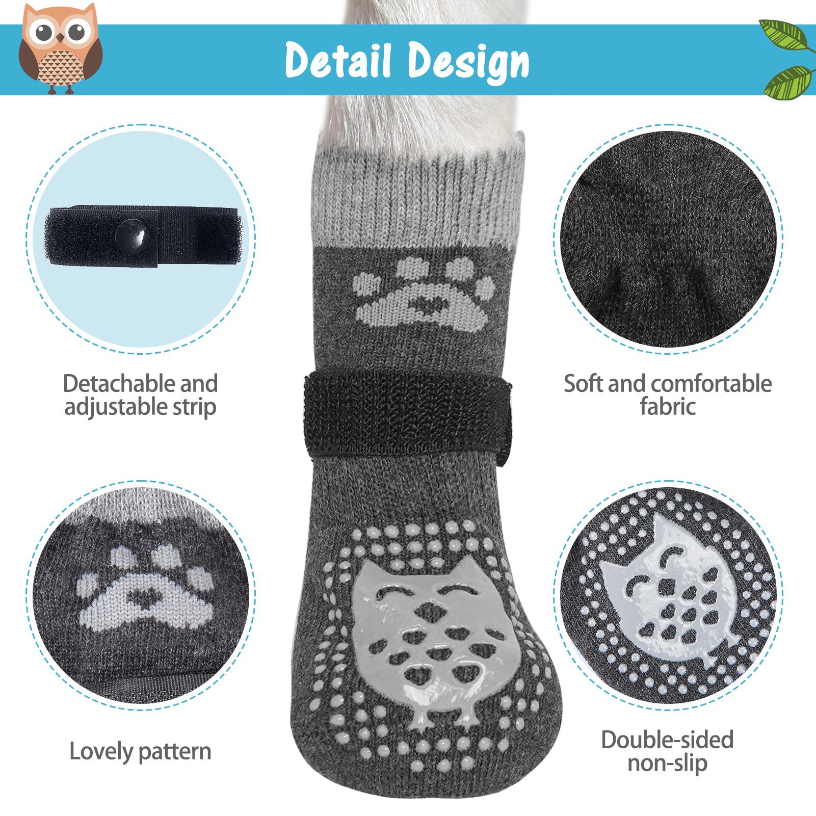 Scenereal Double Side Anti-Slip Dog Socks With Adjustable Straps, Non-Slip Dogs Sock For Hardwood Floors To Stop Licking Paws, Slipping, Paw Protectors For Small Medium Large Dogs