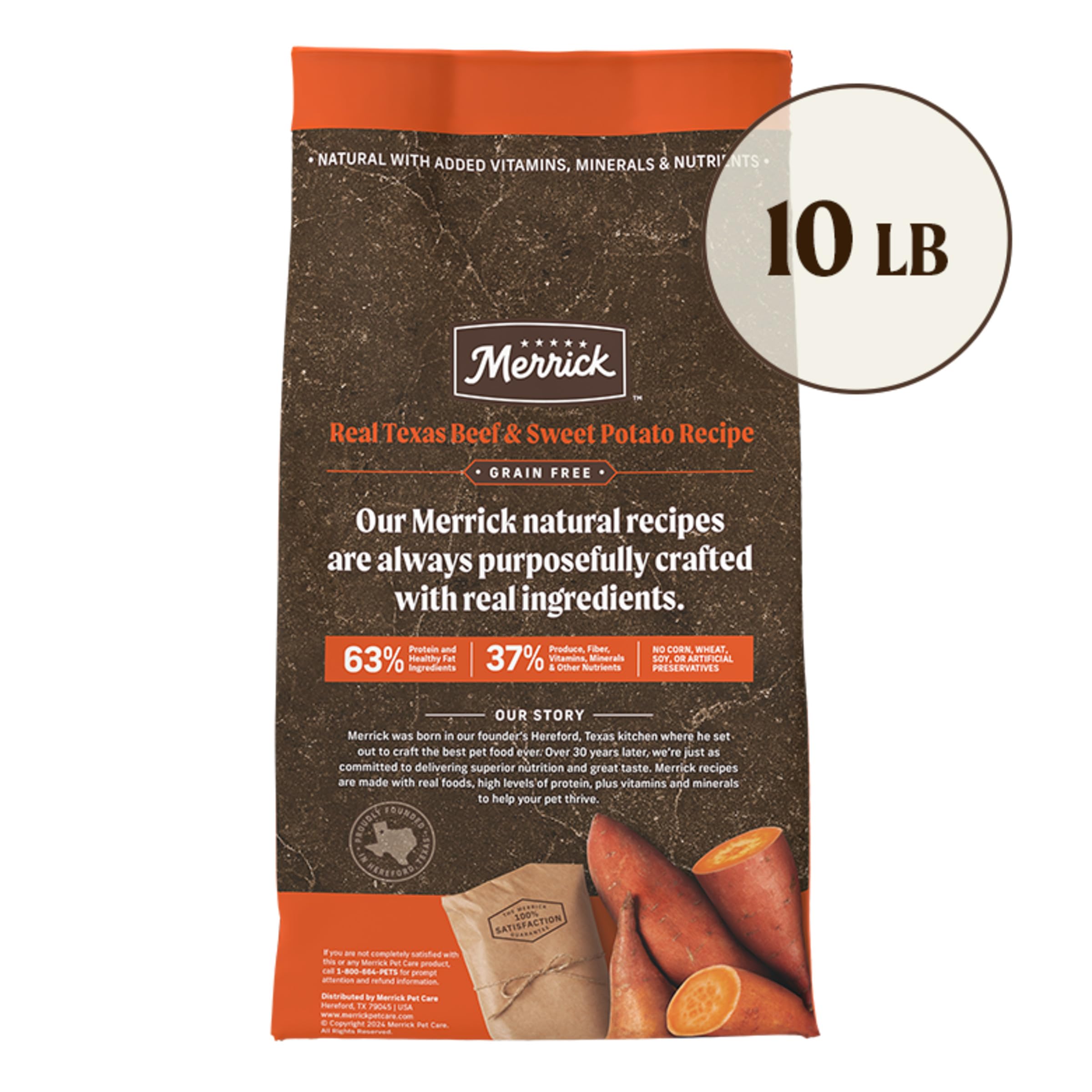 Merrick Premium Grain Free Dry Adult Dog Food, Wholesome And Natural Kibble, Real Texas Beef And Sweet Potato - 10.0 lb. Bag