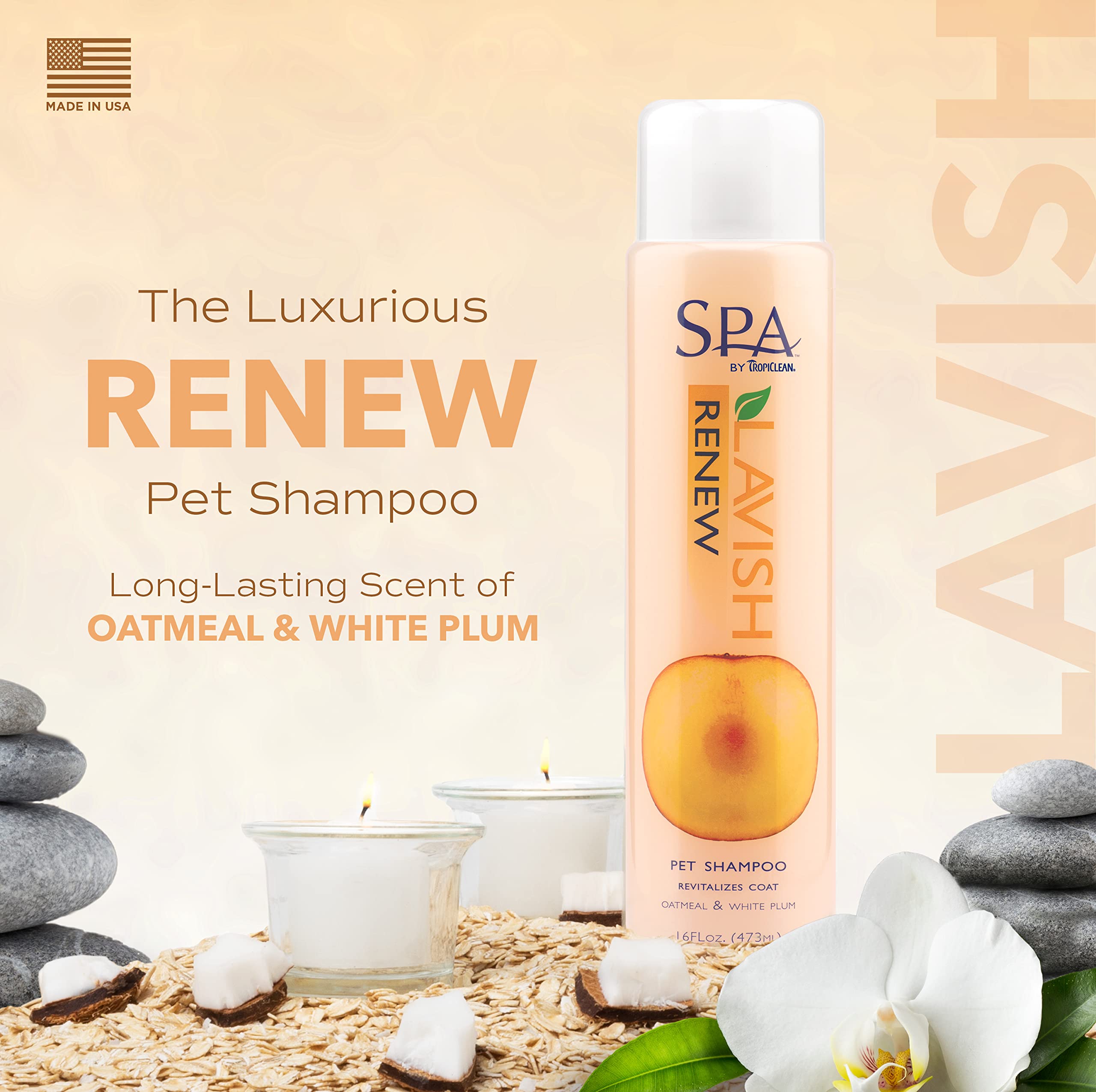 Tropiclean Spa Lavish Dog Shampoo | Renew Deodorizing Dog Shampoo | Naturally Derived Salon Grade Ingredients | Made In The Usa