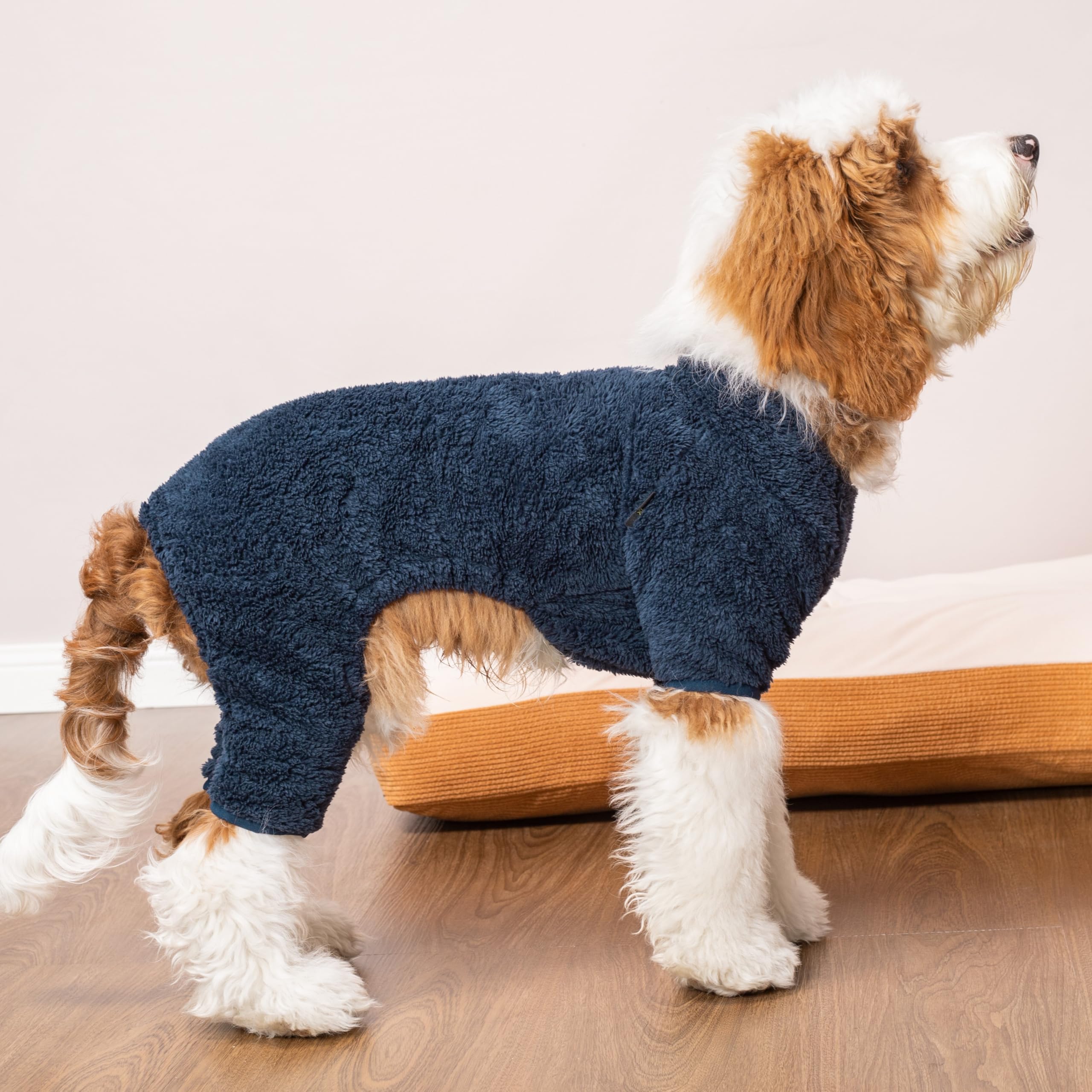 Fitwarm Dog Fuzzy Velvet Pajamas, Dog Winter Clothes For Small Dogs Boy Girl, Pet Jumpsuit, Cat Apparel, Navy Blue, Medium