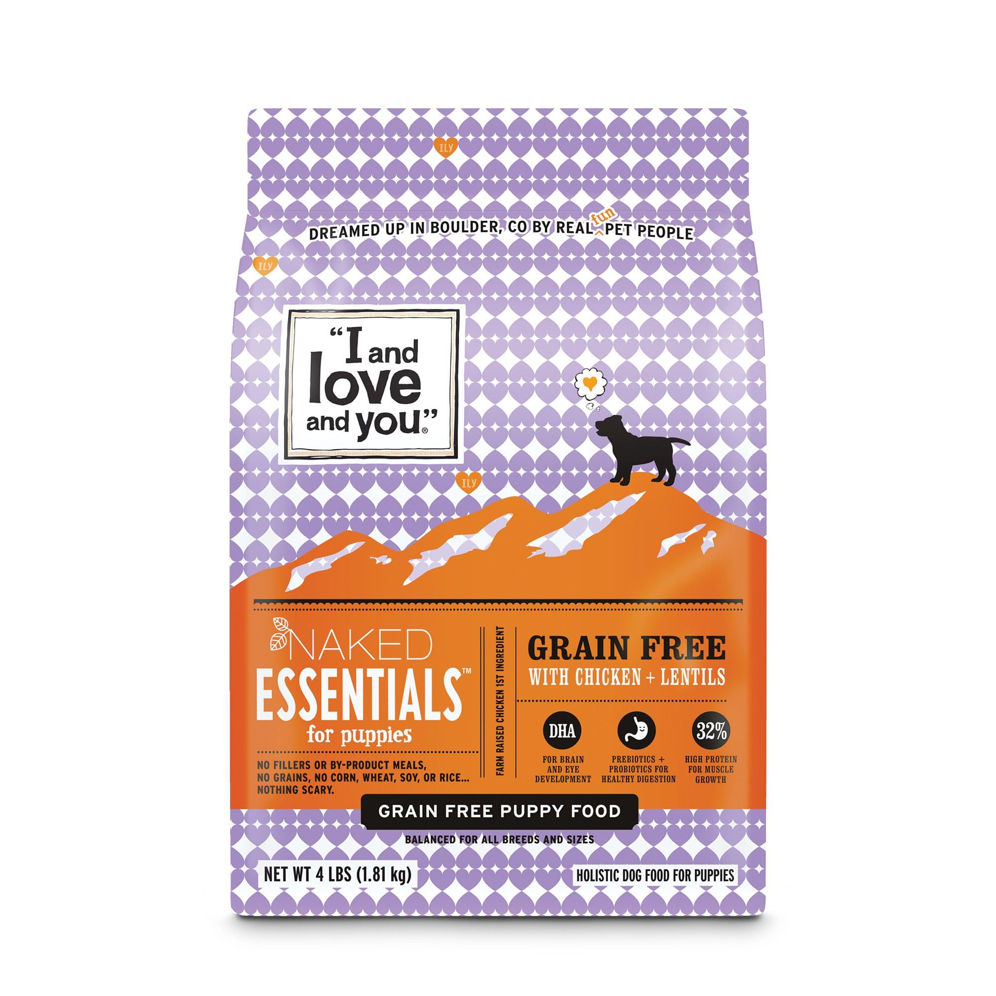 I and love and you Naked Essentials Dry Dog Food for Puppies - Chicken + Lentils - High Protein, Real Meat, No Fillers, Prebioti