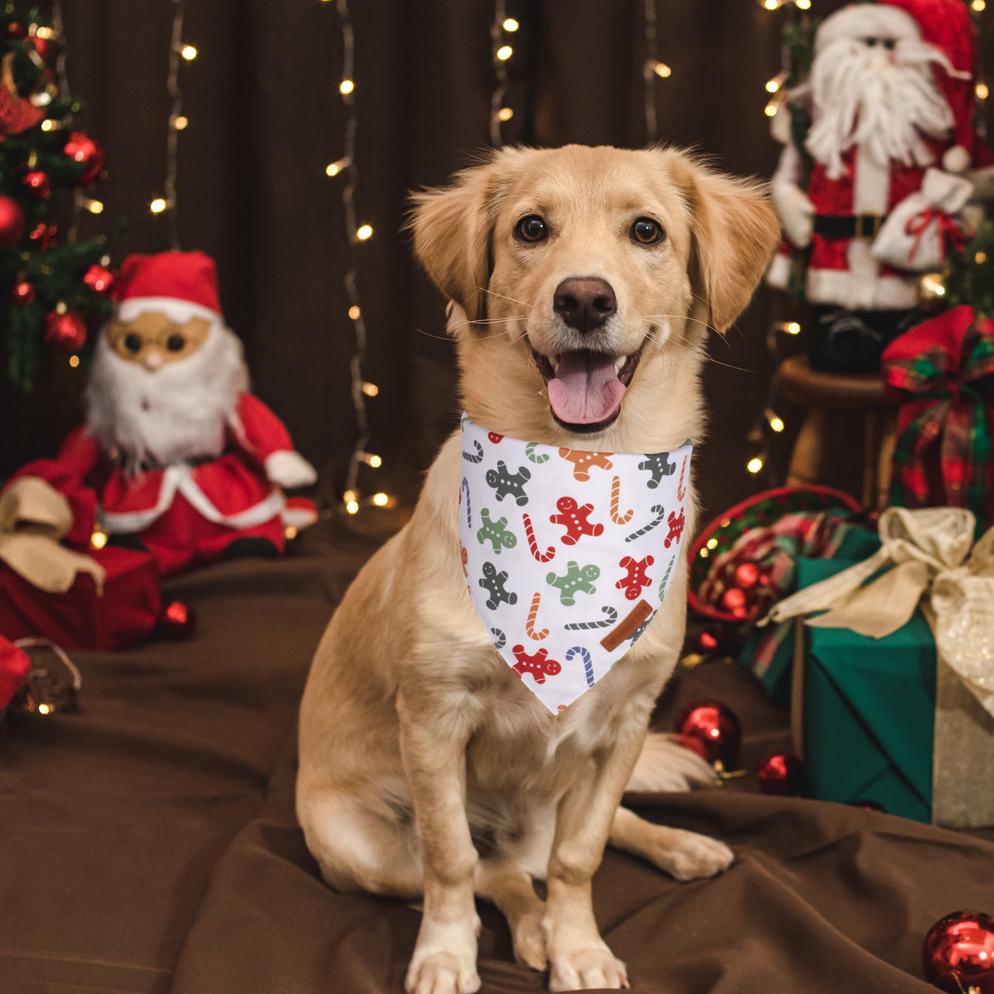 Adoggygo Christmas Dog Bandanas, Xmas Tree Candy Scarf, Premium Durable Fabric, White Christmas Bandanas For Extra Large Dogs Pe