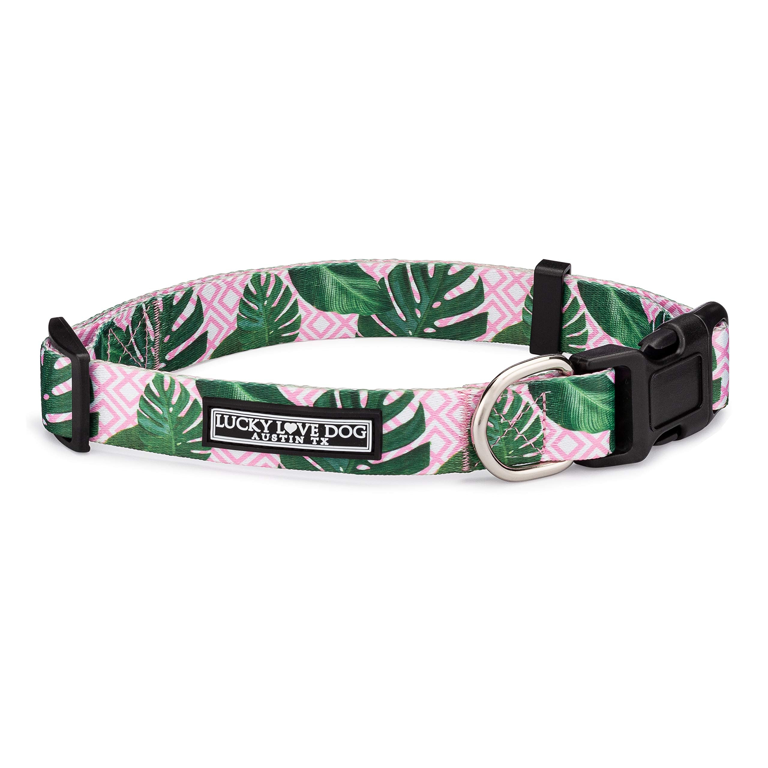 Lucky Love Dog, Tropical Dog Collar For Female Male Dogs, Comfortable & Soft, Vivid Pink Dog Collar - (Large, Laguna Collar)