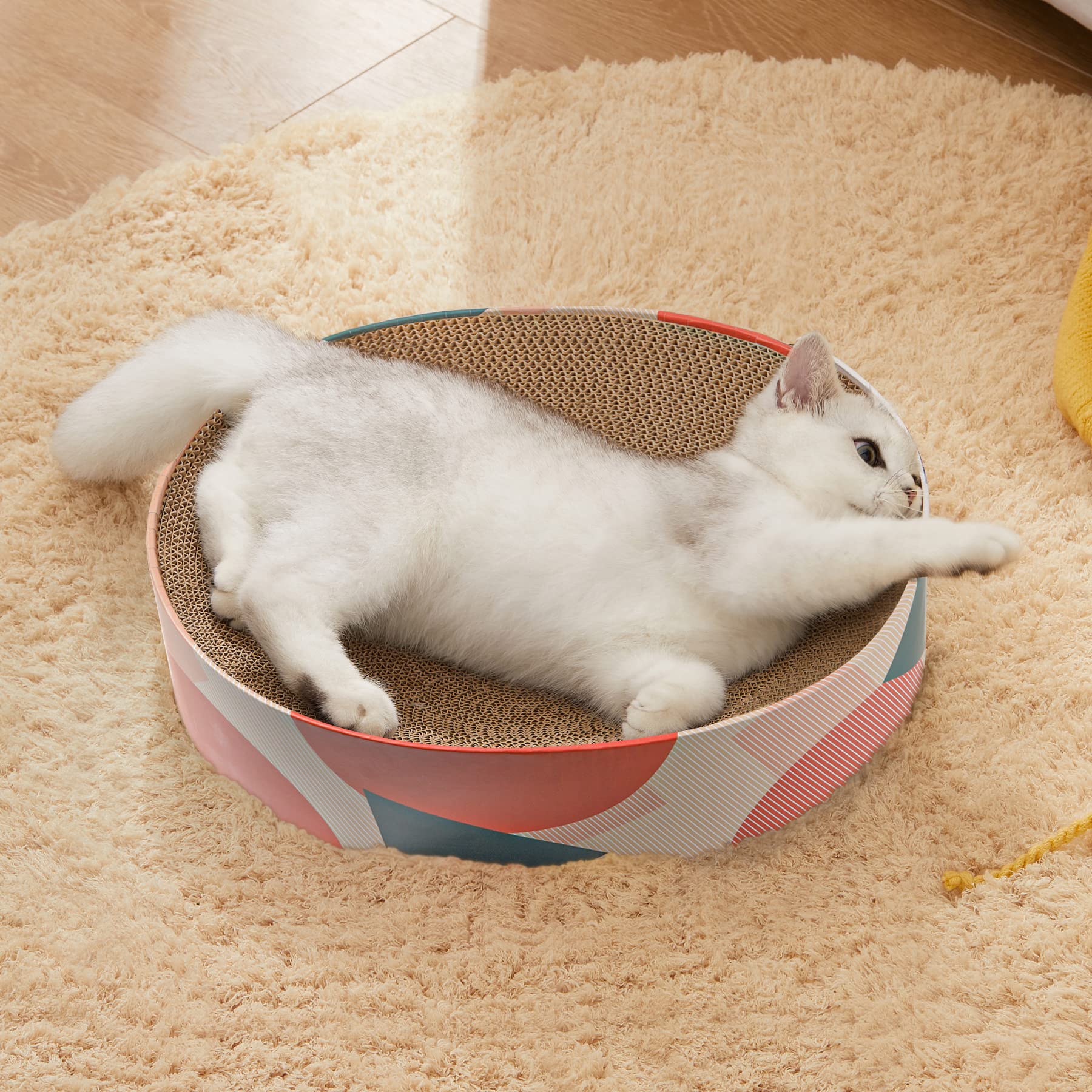 Comsaf Cat Scratcher Cardboard Bed Lounge Couch For Indoor Cats Oval Shape 17'X13', Kitty Cat Scratching Pad Recycle Corrugate Scratcher Long Lasting Furniture