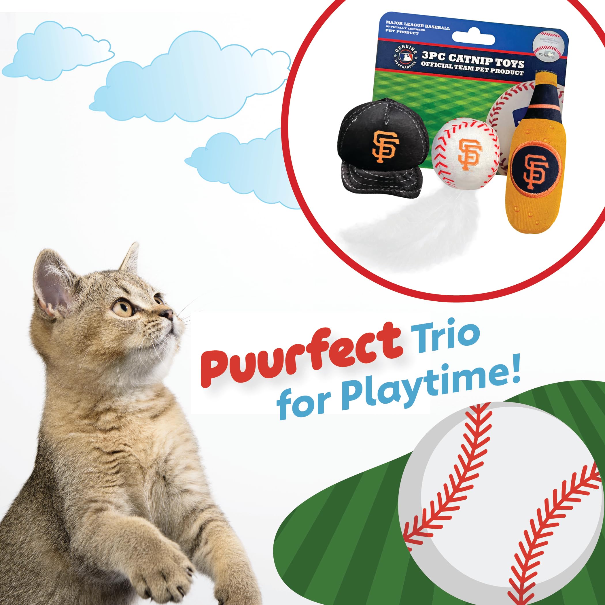 Best Plush Cat Toy - Mlb San Francisco Giants Complete Set Of 3 Piece Cat Toys Filled With Fresh Catnip. Includes: 1 Baseball Ca