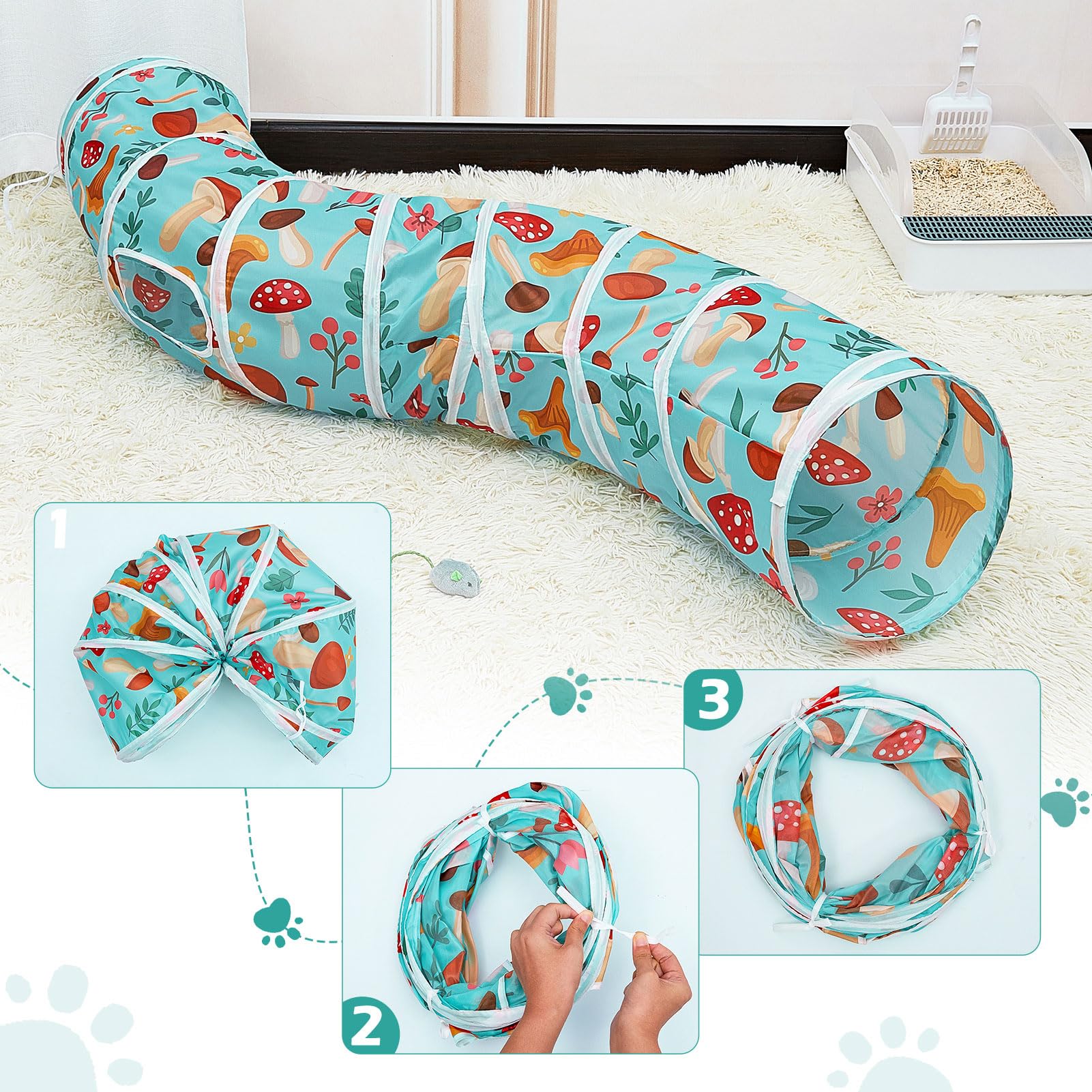 Glittme S-Shape Peekaboo Cat Cave With Cat Toys - Foldable Tubes For Indoor Companion Cats And Small Pets