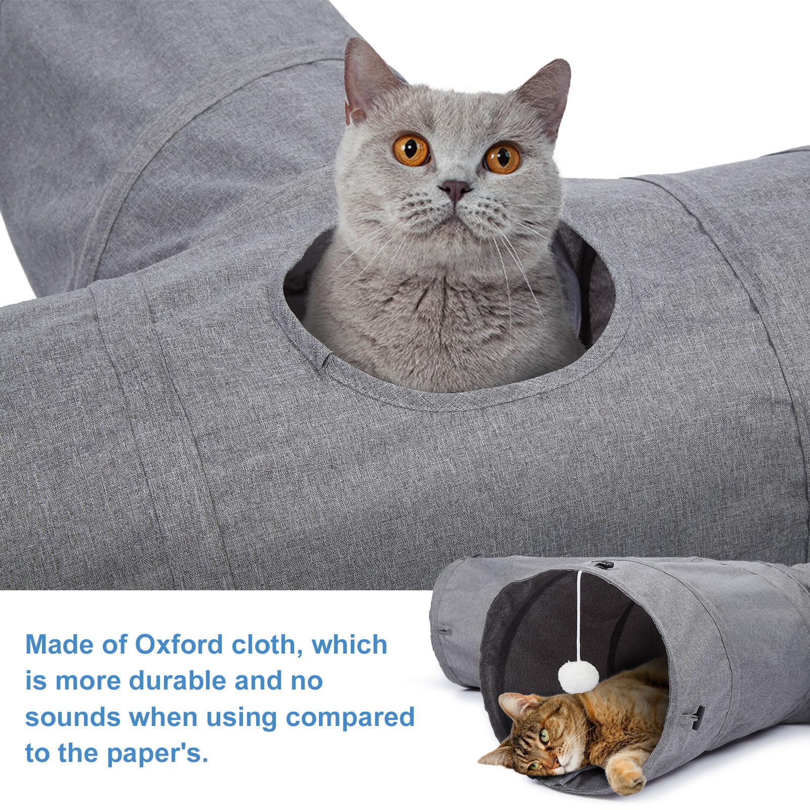 Ownpets Cat Tunnel, Extra Large 3 Way Collapsible Kitty Tunnel Cat Tube With Plush Ball & Feather Toy, Cat Play Tunnel For Large Cat, Kitten, Puppy, Rabbit(12 Inches In Diameter)