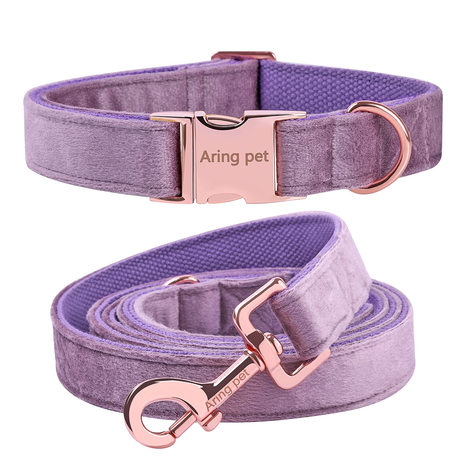 Aring Pet Velvet Dog Collar And Leash Set, Soft Dog Collar And Leash, Adjustable Collars For Dogs