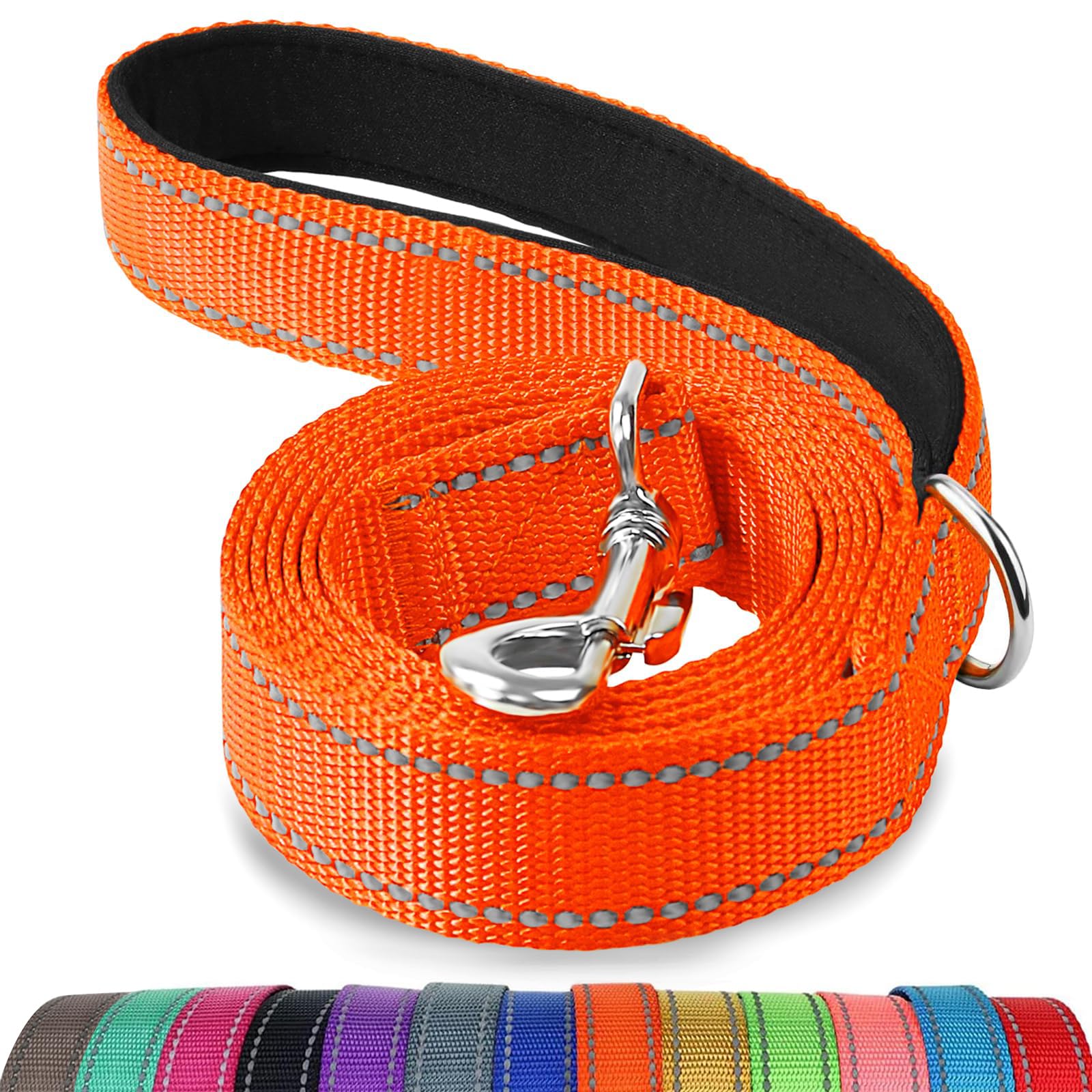 Joytale Double-Sided Reflective Dog Leash, 6 Ft/5 Ft/4 Ft, Padded Handle Nylon Dogs Leashes For Medium & Large Dogs Walking, Orange, 5Ft