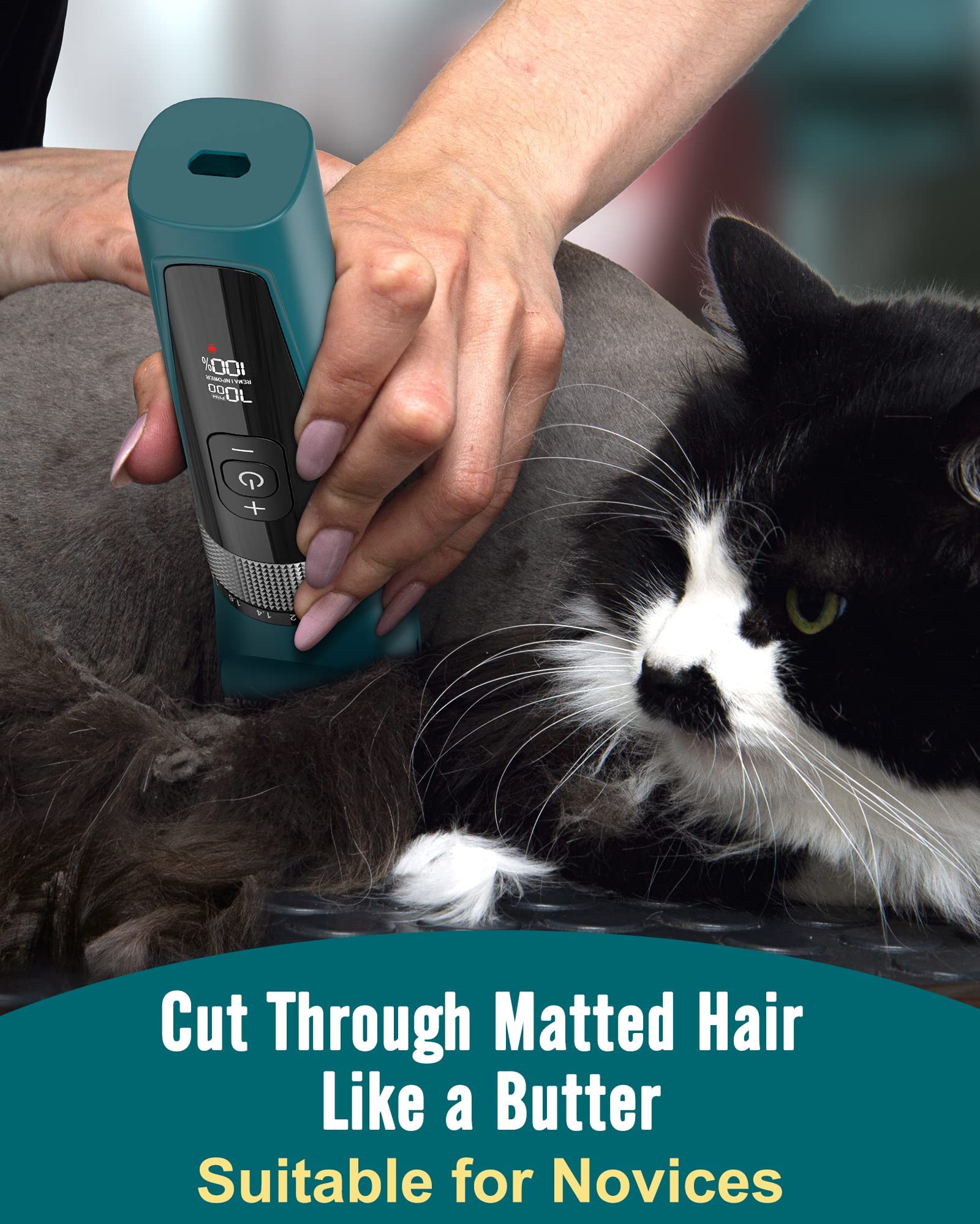 oneisall 5-Speed Cordless Pet Hair Clipper Kit for Dogs & Cats, Low Noise Grooming Trimmer, Green