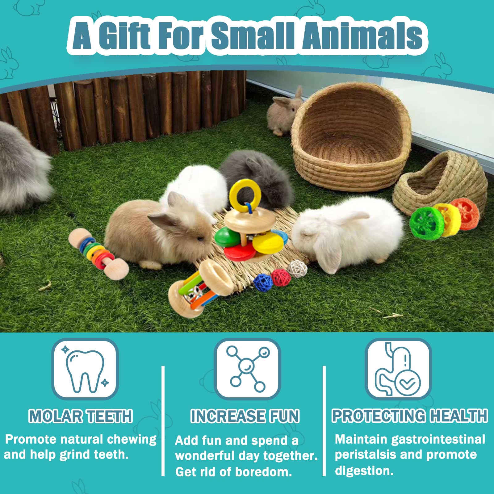 Qwr 9Pcs Wooden Bunny Toys,Rabbit Toys For Bunnies Boredom,Safe Rabbit & Guinea Pigs Teeth Grinding Toy For Chinchillas, Hamster