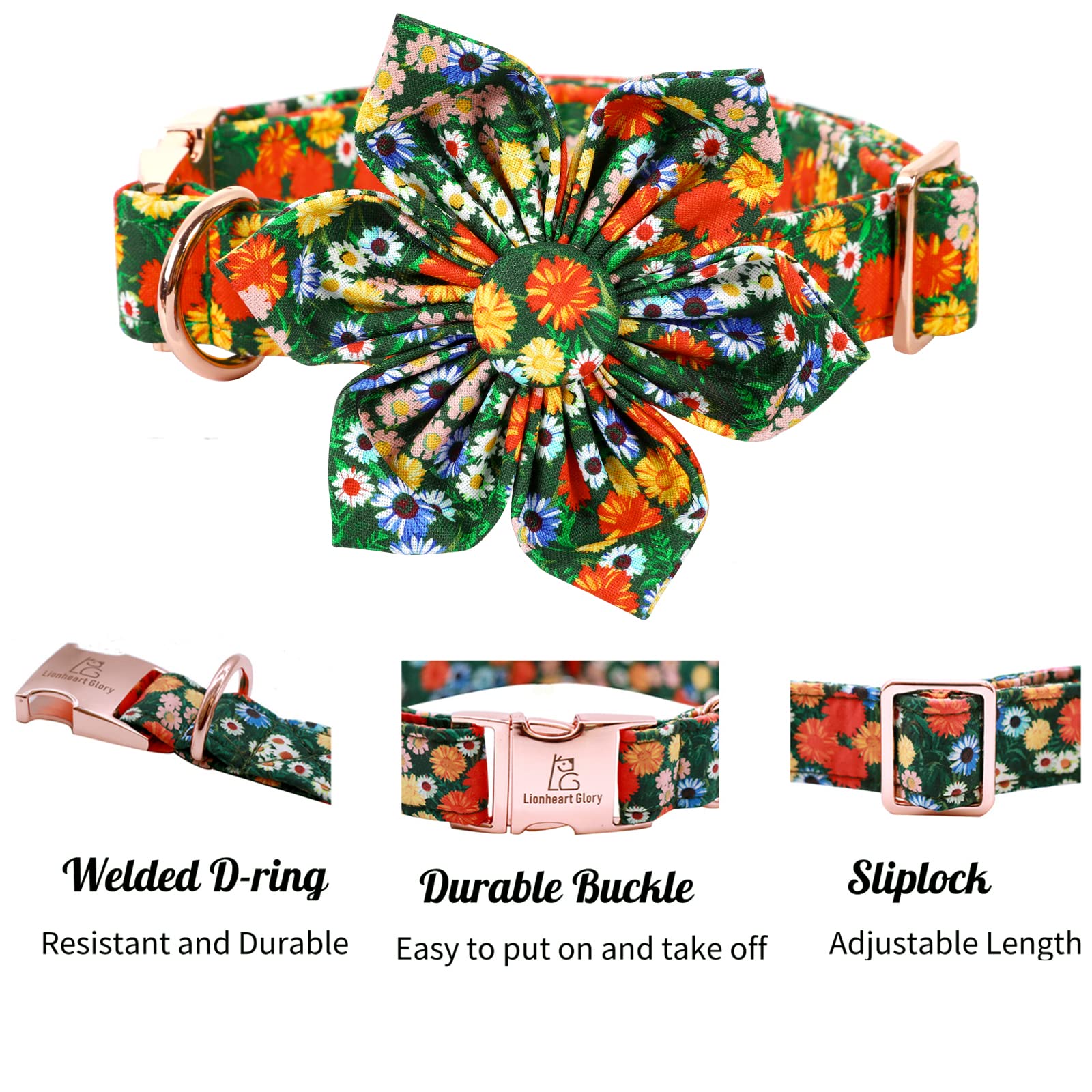Lionheart Glory Dog Collar, Dog Collar with Flower, Cute Floral Pattern Pet Collar Adjustable Dog Collar for X-Small Dogs