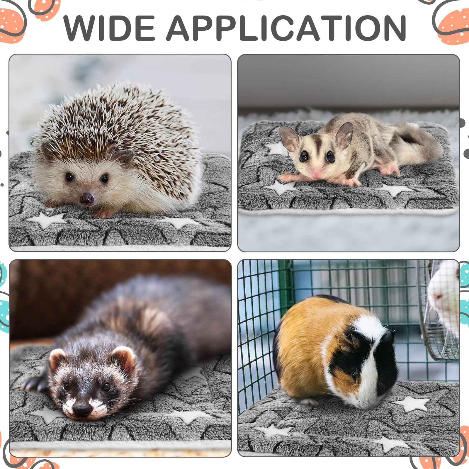 Haull 4 Pcs Waterproof Guinea Pig Bedding Winter Guinea Pig Bed Plush Cage Liners Soft Dog Cat Mat Reversible Winter Cozy Animal