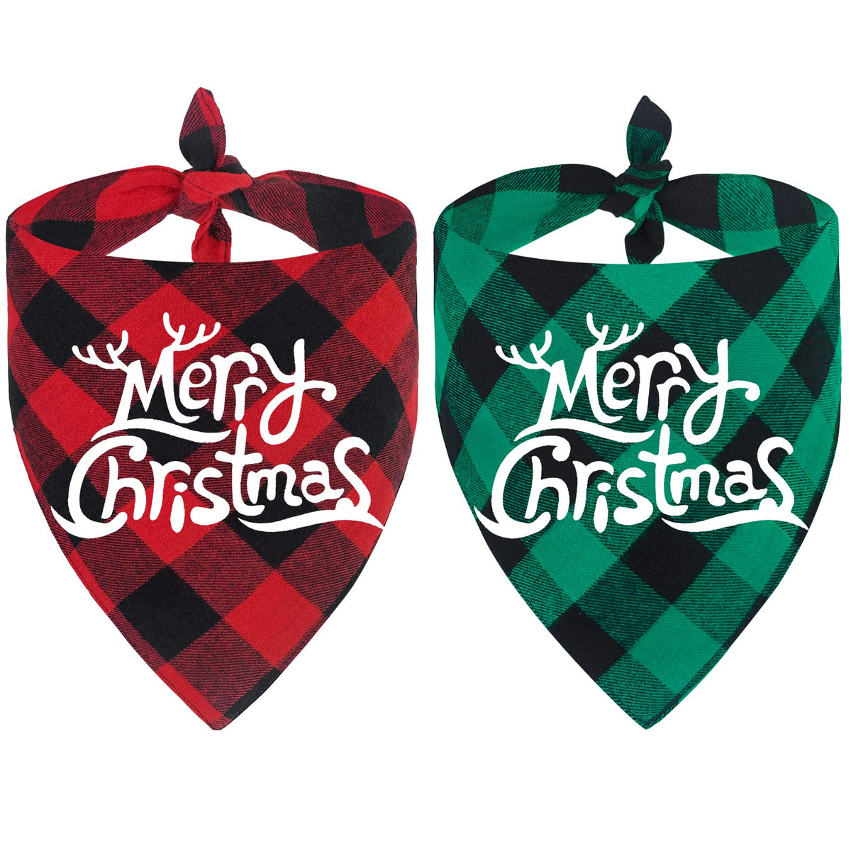 Malier 2 Pack Dog Bandana Christmas Classic Buffalo Plaid Pets Scarf Triangle Bibs Kerchief Set Pet Costume Accessories Decoration For Small Medium Large Dogs Cats Pets (Small, Red And Green)