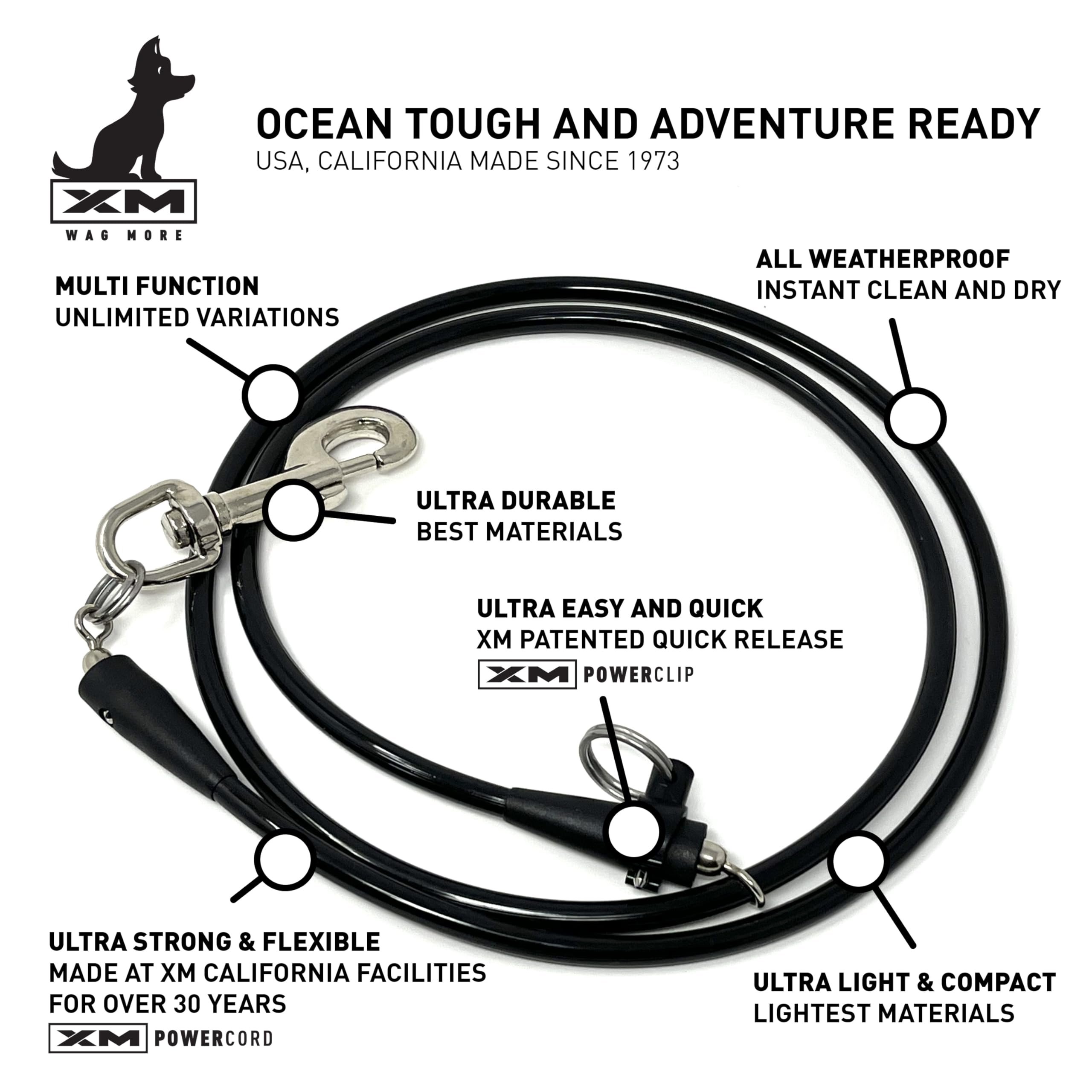 Xm | Wag More Custom Premium Dog Leash, Water Proof Dog Leash, Accessory Compatible, Odor Proof, Multifunction Adjustable Quick