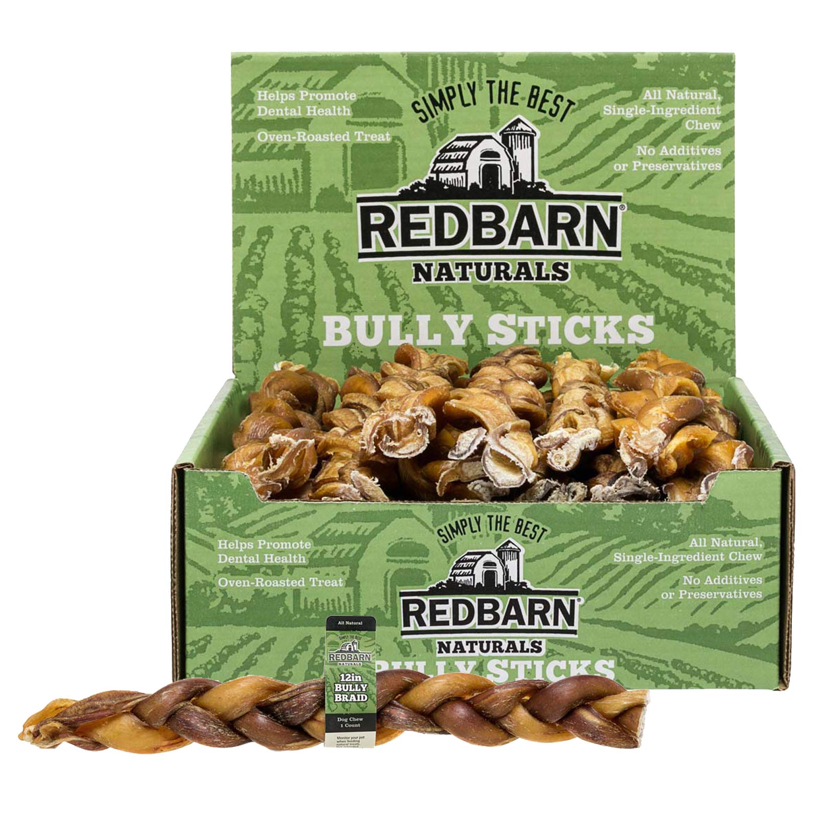 Redbarn Pet Products 12 Braided Bully Sticks for Dogs, Pack of 25
