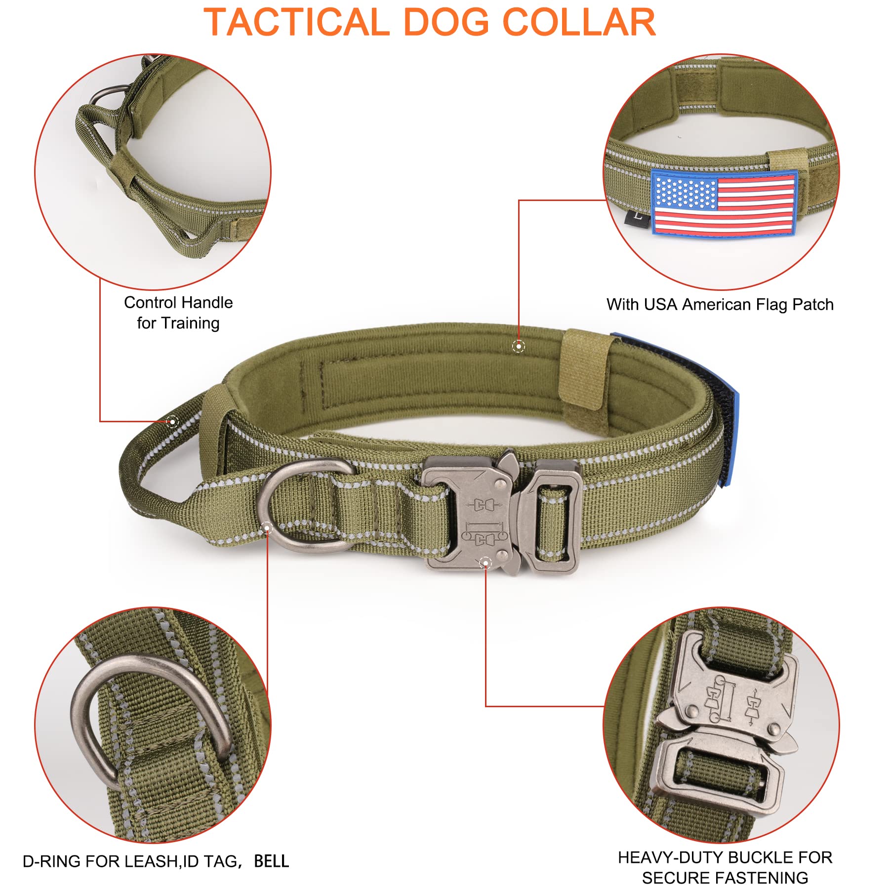 Kcucop Tactical Dog Collar, Heavy Duty Dog Collar With Handle And Metal Buckle, Military Thick Dog Collars For Medium And Large