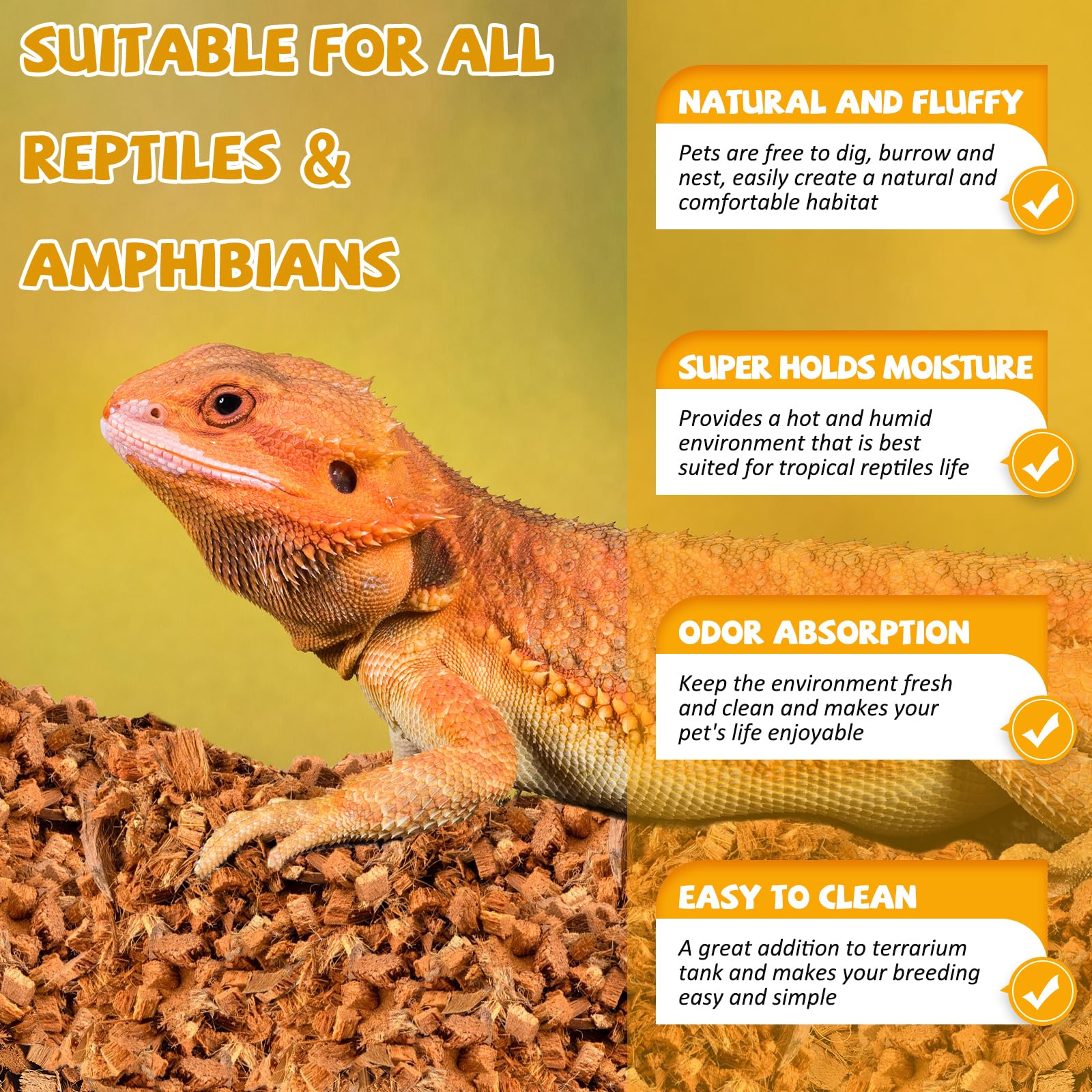 Legigo Coconut Chip Substrate for Reptiles, 10LBS Compressed Coco Husk Bedding, Ideal for Snakes, Tortoises, Geckos, and Lizards