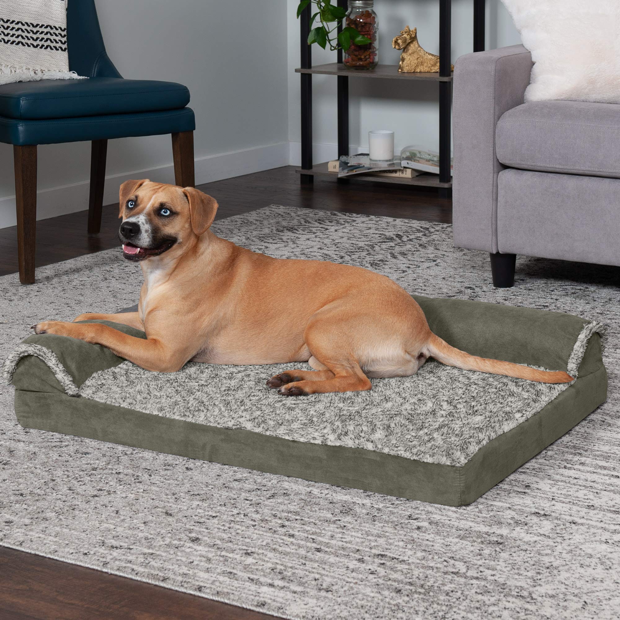 Furhaven Cooling Gel Dog Bed For Large/Medium Dogs W/ Removable Bolsters & Washable Cover, For Dogs Up To 55 Lbs - Two-Tone Plus