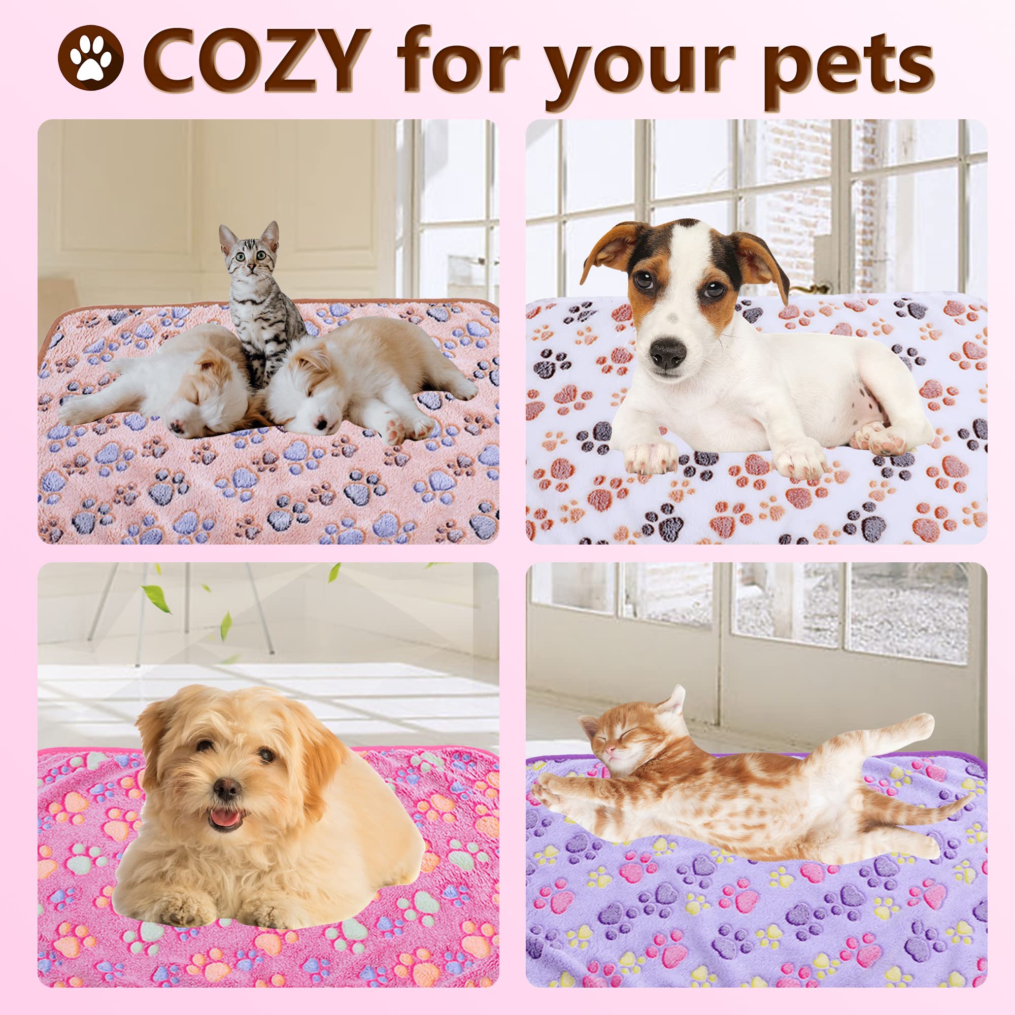 Doovid Pet Blanket Soft Fluffy Fleece Pet Mat Doggy Flannel Blanket Dog Cat Cute Paw Print Pet Blankets Brown Paw Medium(30''*20'')