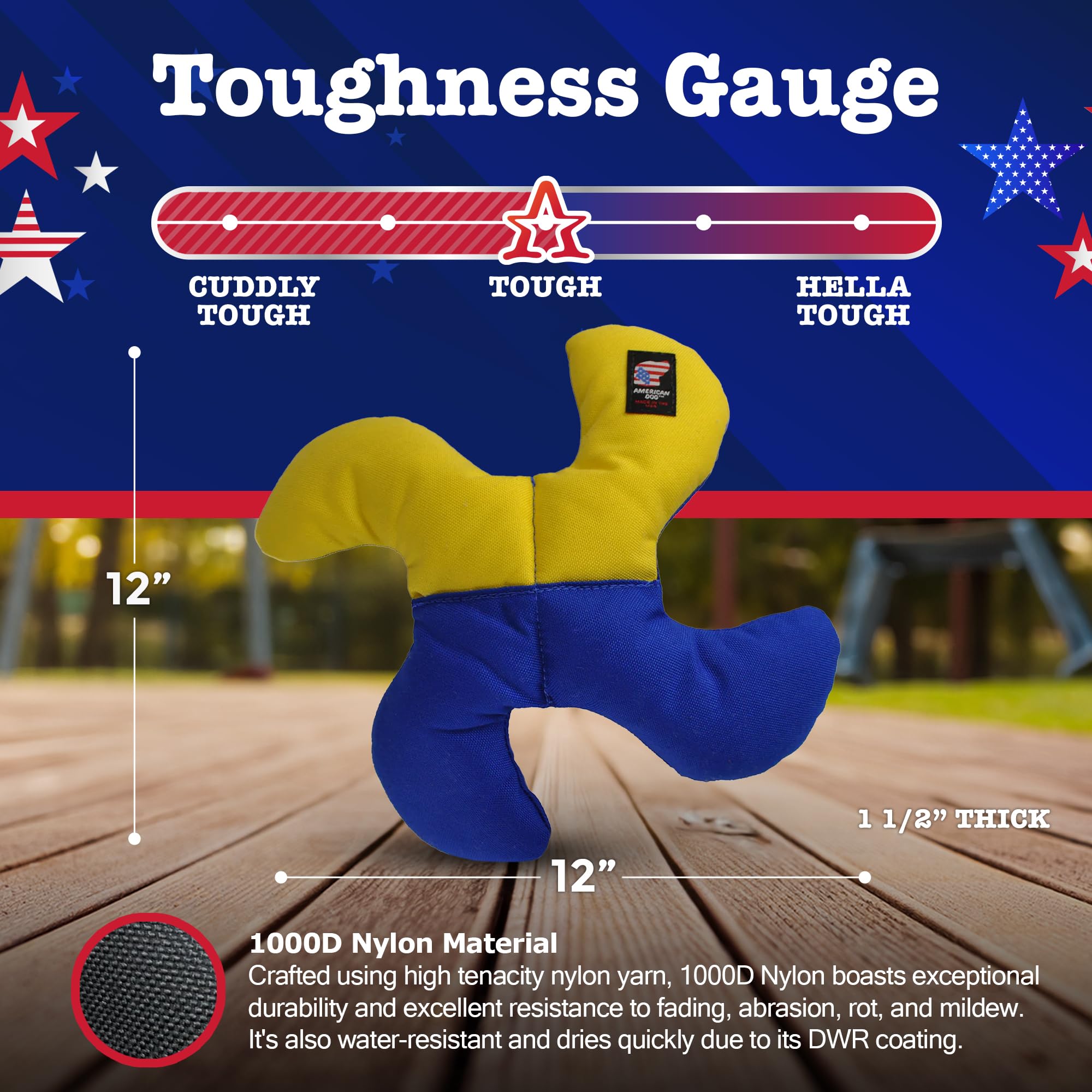 American Dog Lucky Dog Star - Durable Fetch Dog Toy Made In Usa From Pet-Safe, Machine-Washable 1000D Nylon Material With Squeak