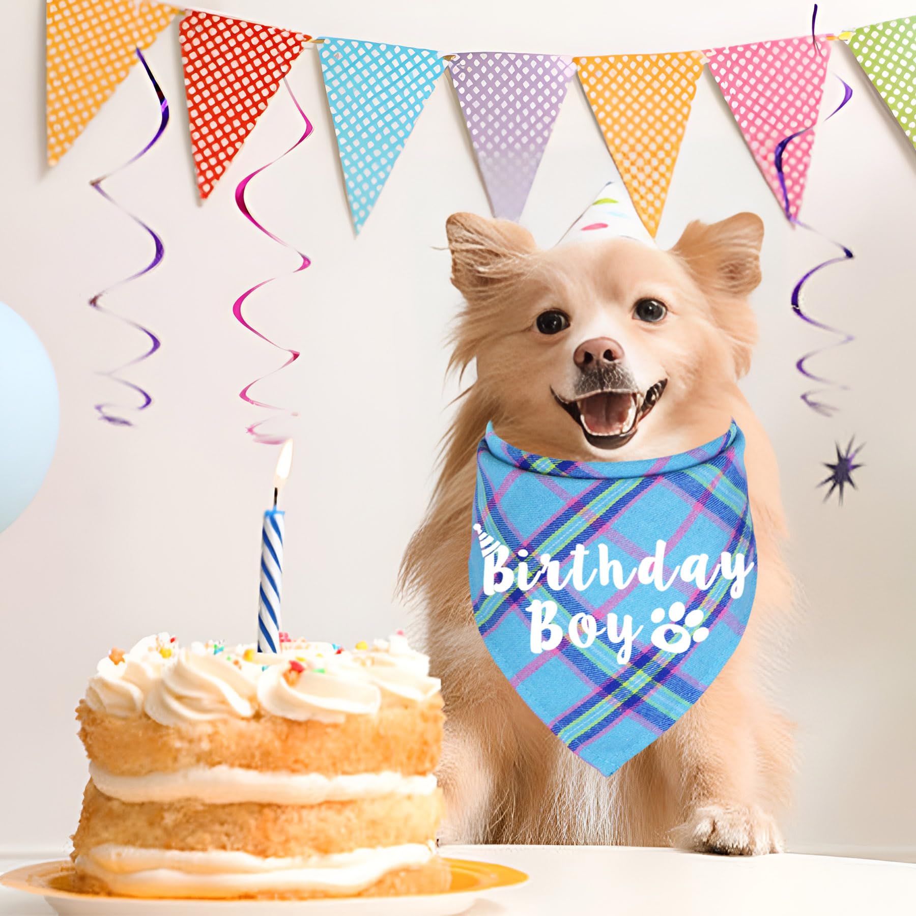 Jotfa Dog Birthday Bandana, Multi Sizes Birthday Bandana For Dogs Dog Birthday Boy Bandana For Small Dogs Pets (Light Blue, Smal