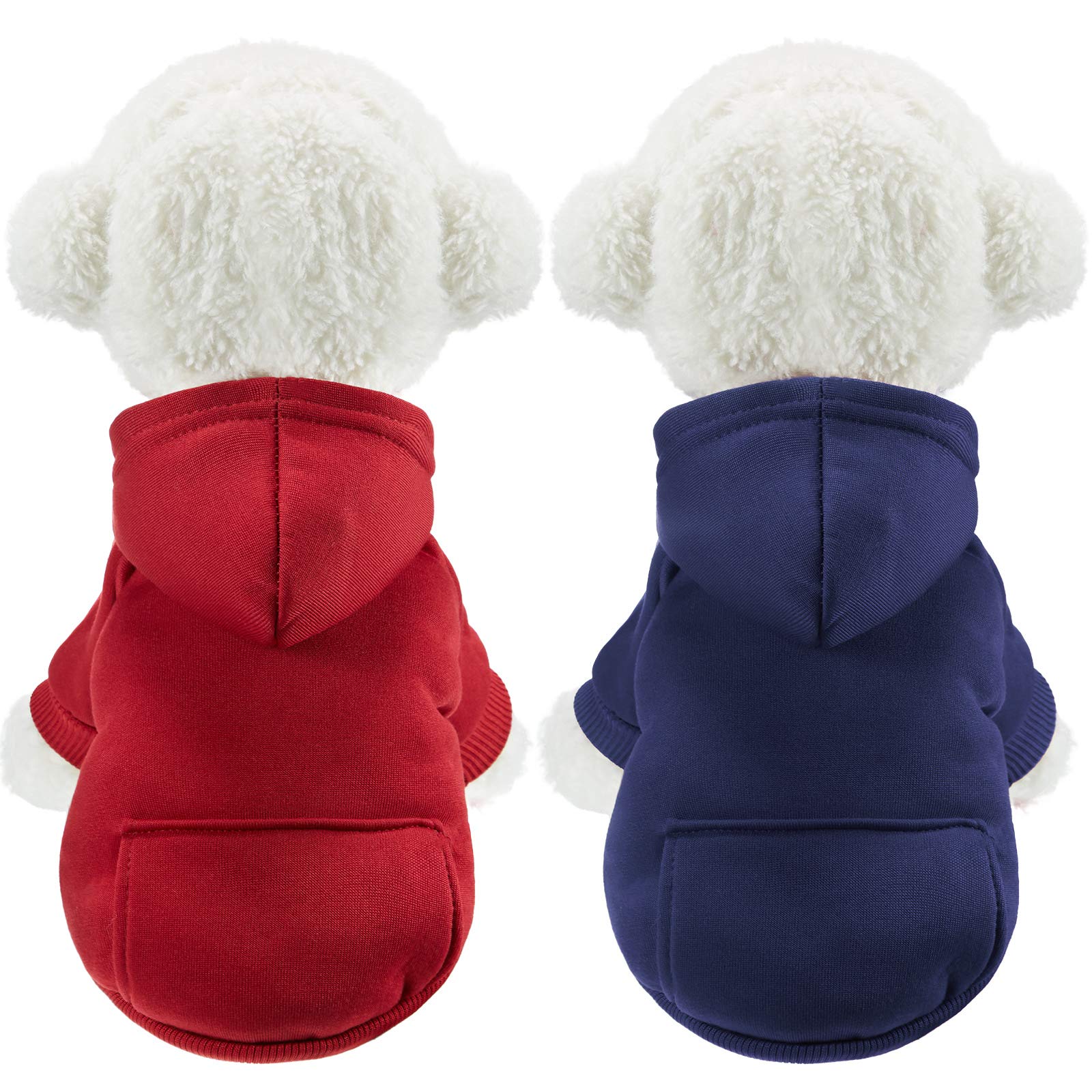 2 Pieces Winter Dog Hoodie Warm Small Dog Sweatshirts with Pocket Cotton Coat for Chihuahua Clothes Puppy Costume(L,Dark Blue, W