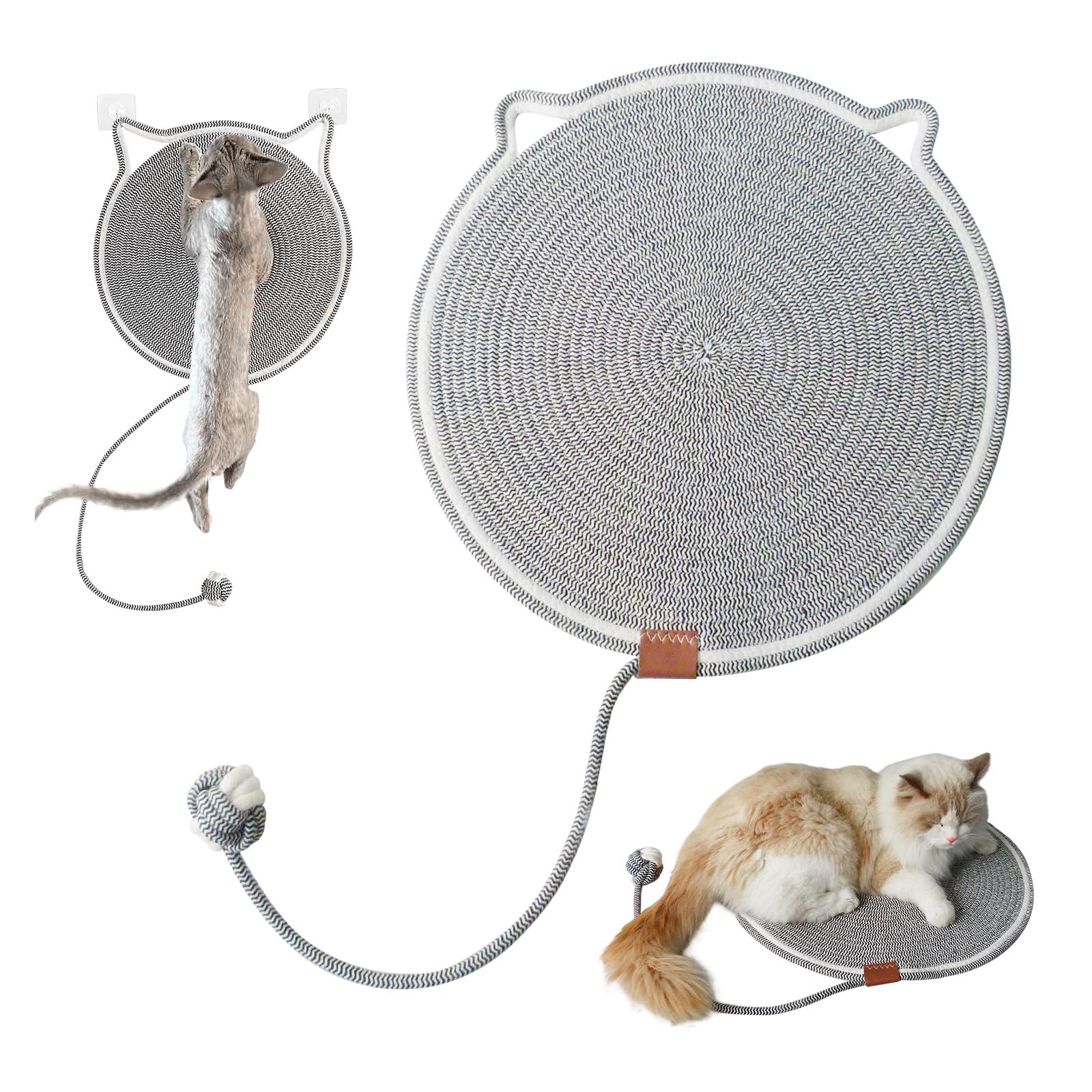 Goocare Cat Scratcher Mat With Cat Ball Toy, 17'' Size Natural Cotton Rope Scratcher Pad For Indoor Cats, Cat Furniture Protecto