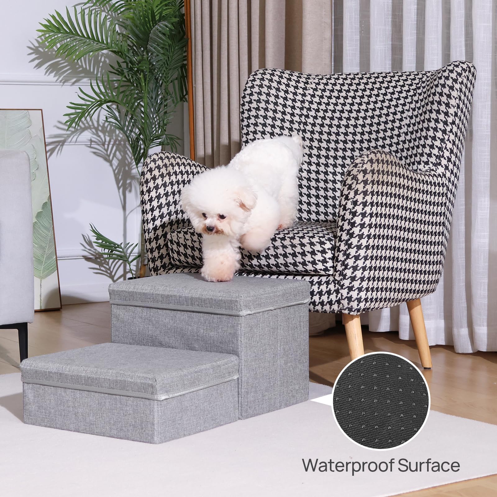 Foldable Dog Stairs/Steps 2-Tier Pet Steps Storage And Adjustable Steps For Small Medium Dogs Pet Steps Storage Stepper For High Beds Sofa Pet Dog Cat (2 Step-Light Grey)