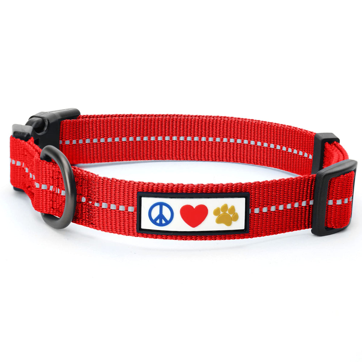 Pawtitas Recycled Dog Collar With Reflective Stitched Puppy Collar Made From Plastic Bottles Collected From Oceans Medium Red Chili