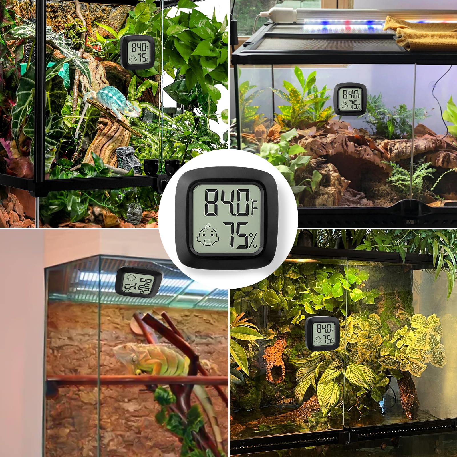 2 Pcs Reptile Thermometer And Humidity Gauge For Bearded Dragon With On-Off, Reptile Tank Accessories For Jumping Spider, Leopar