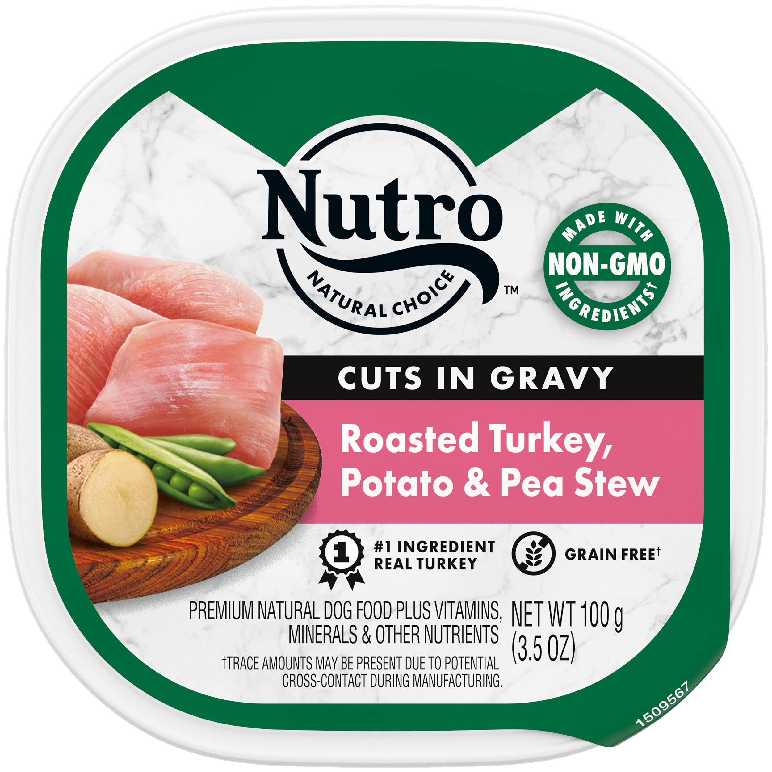 Nutro Adult Natural Grain Free Wet Dog Food Cuts in Gravy, Roasted Turkey, Potato & Pea Stew Recipe, 3.5 oz. Trays (24 Count, Pa